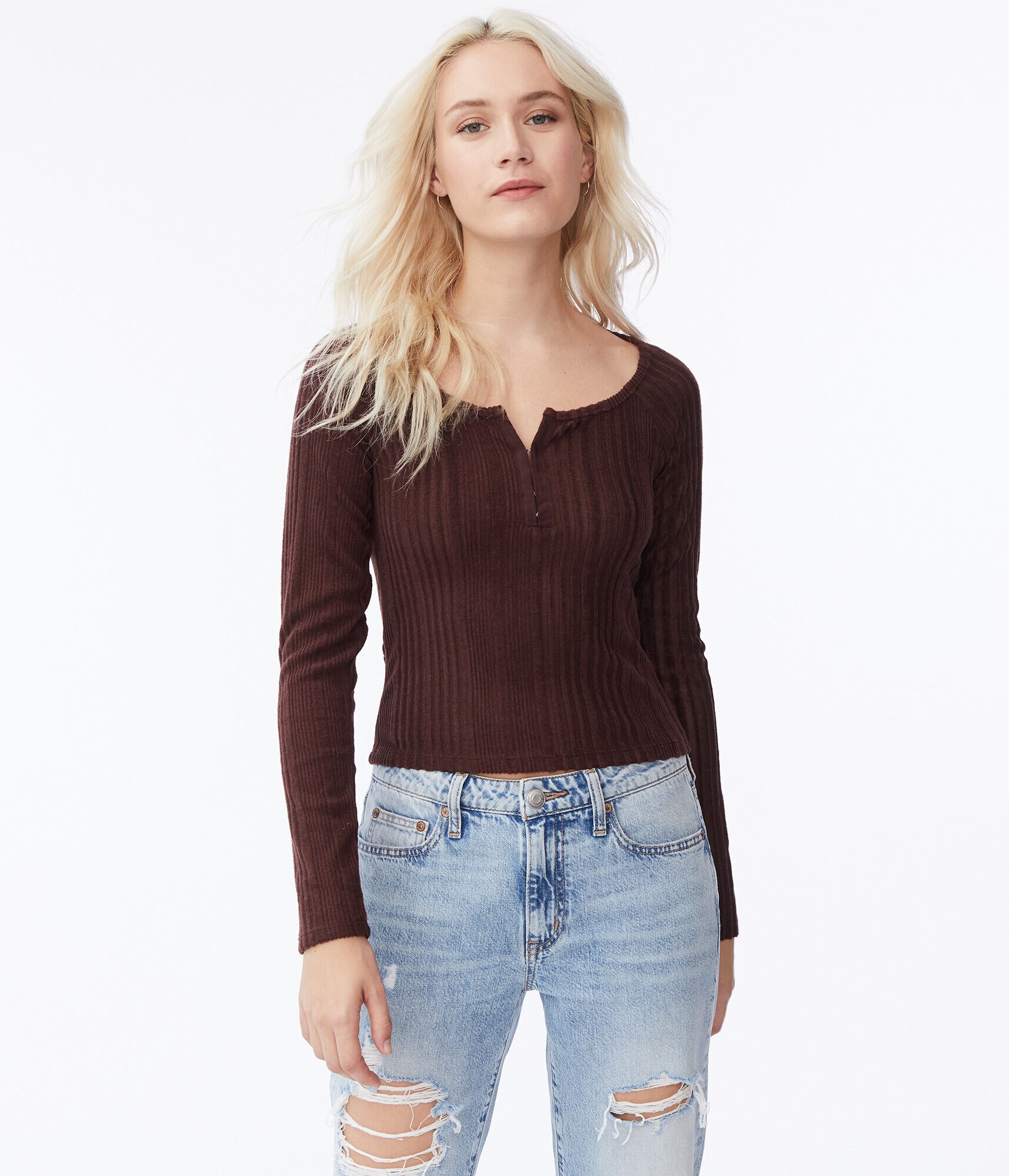 Long Sleeve Hook-And-Eye Shrunken Henley