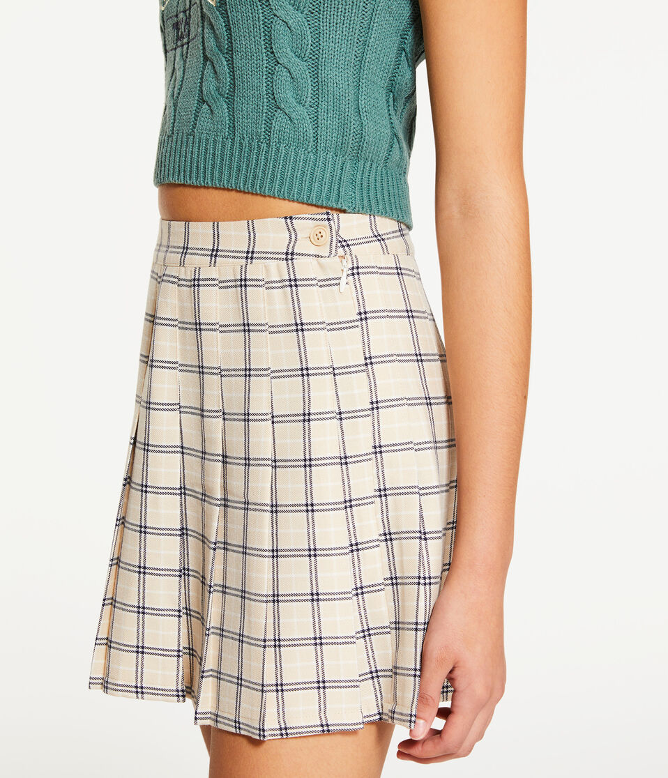 Plaid High-Waisted Pleated Skirt