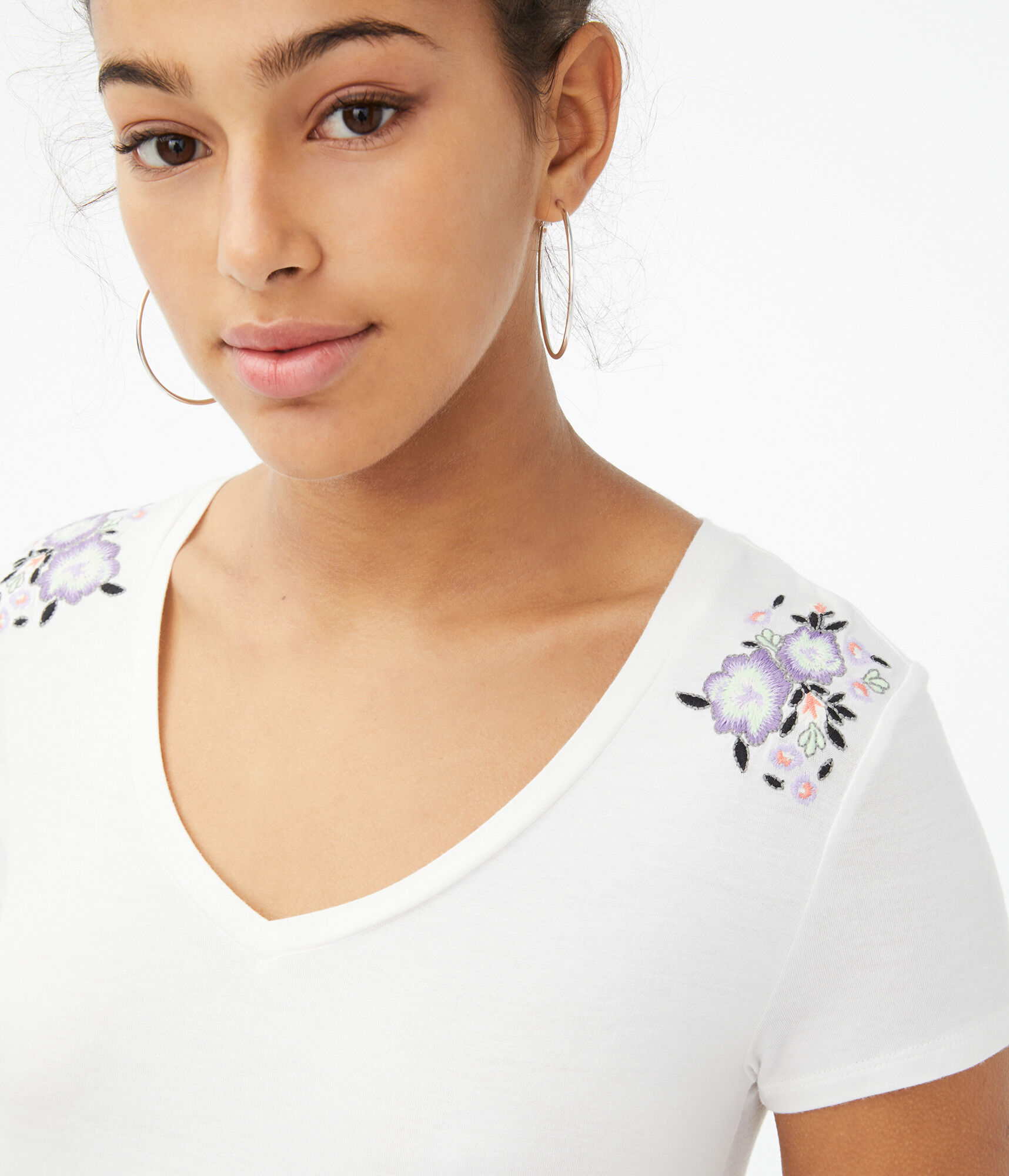 Seriously Soft Floral Embroidered V-Neck Tee