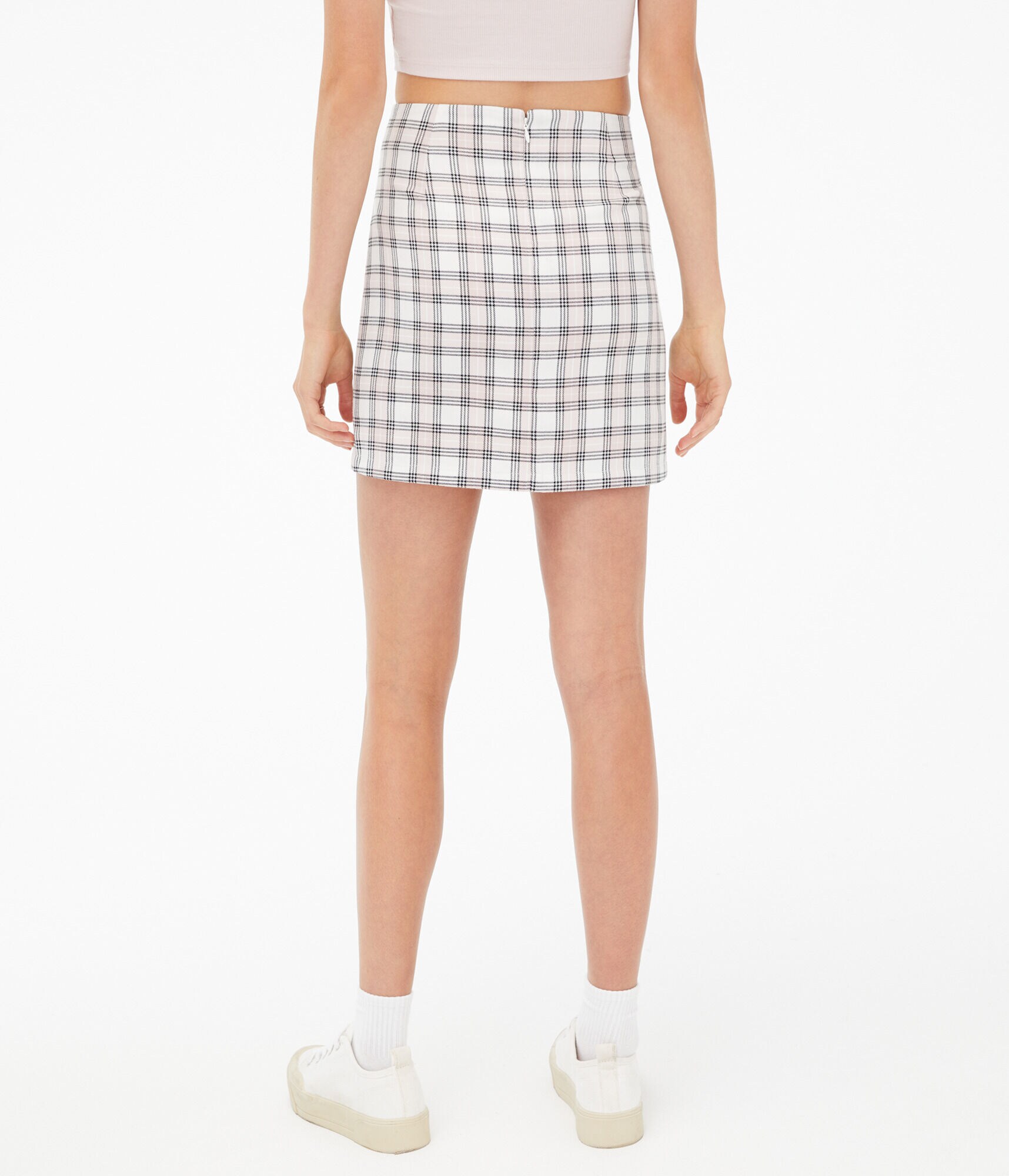 Plaid Notch High-Waisted Mini Skirt