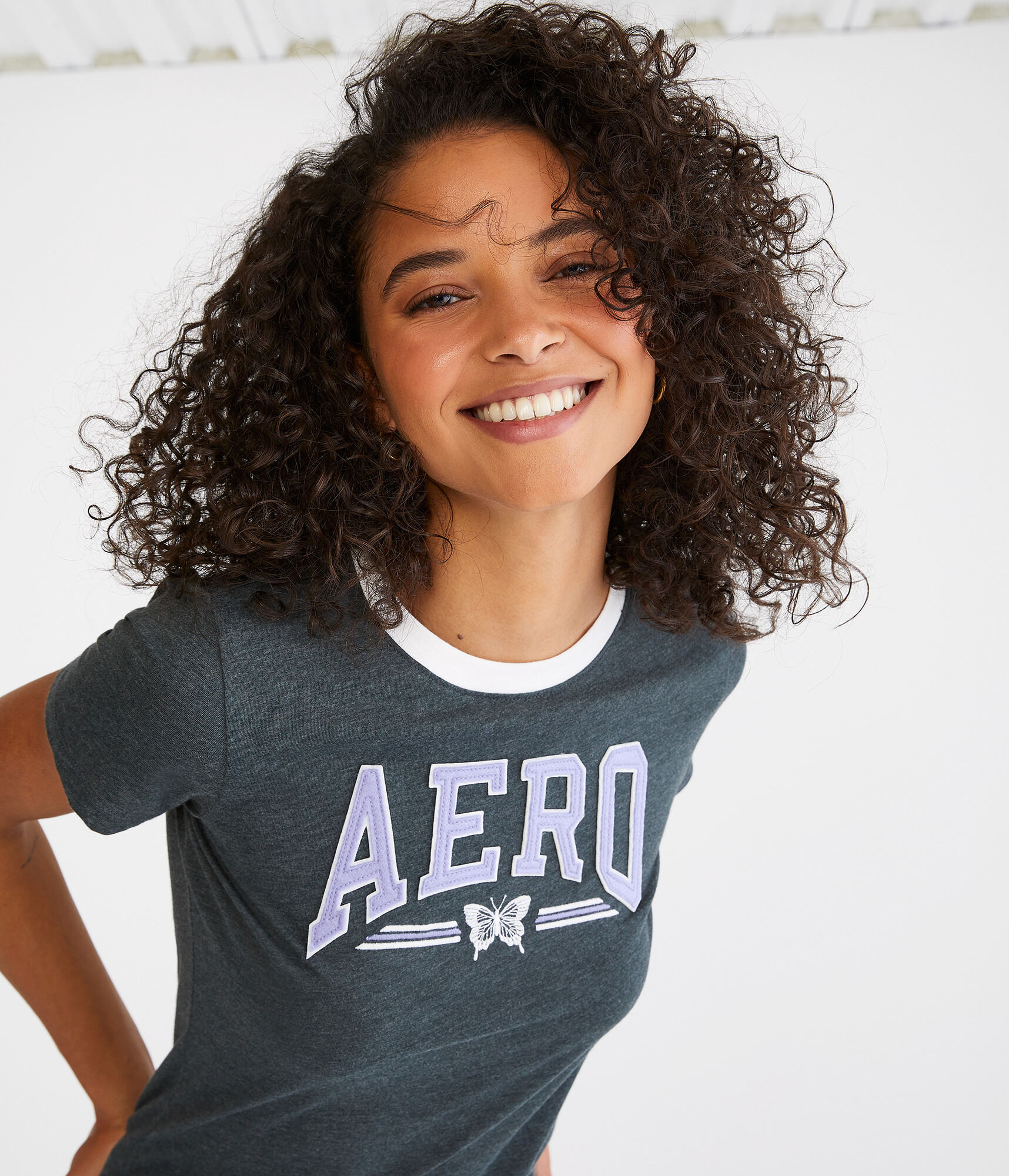 Aero Butterfly Appliqu&eacute; Ringer Graphic Tee