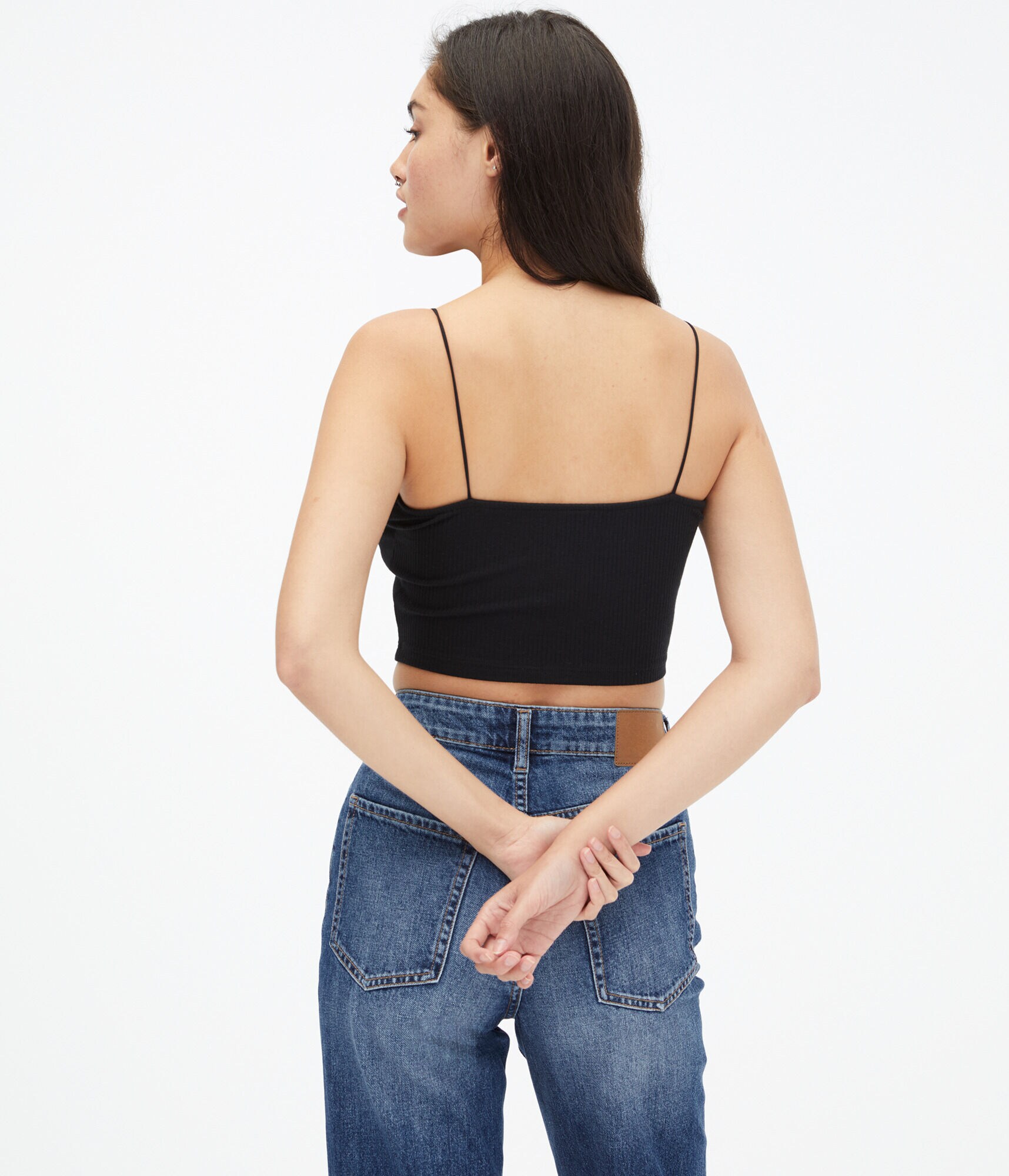 Seriously Soft Ribbed Button-Front Cropped Bungee Tank