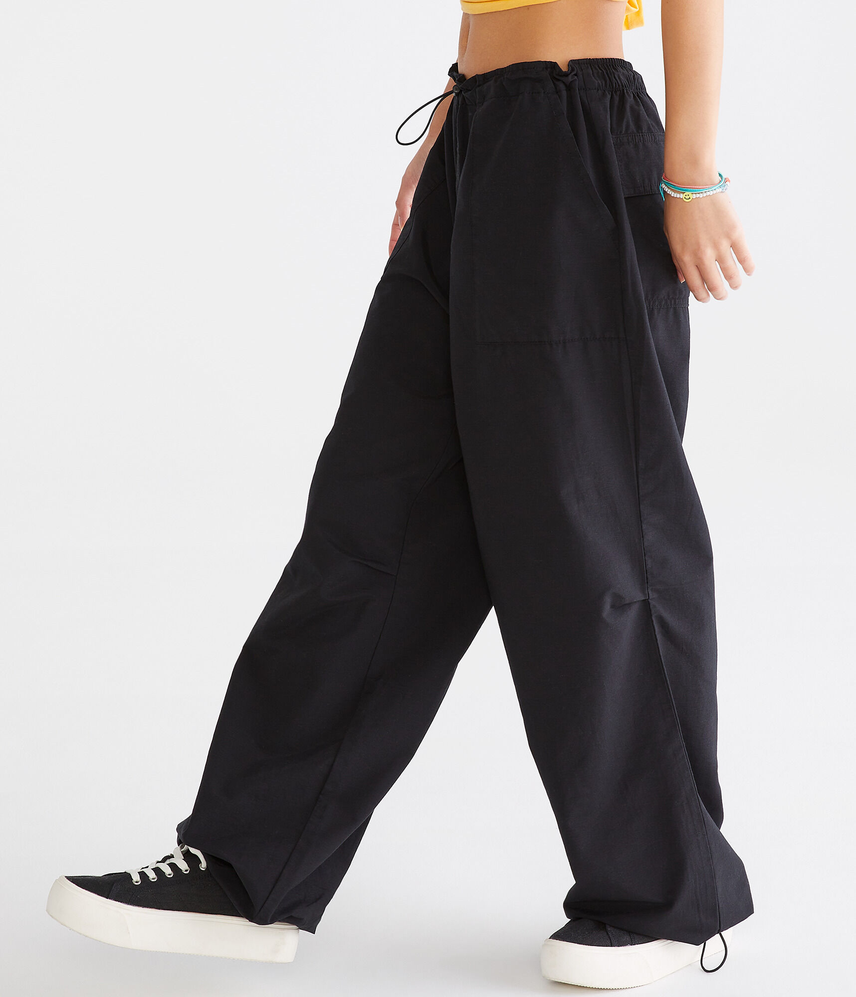 【BAON】Leting Parachute Wide Cotton Pants Aopwsrlyi Womens Parachute Pants Baggy Cargo Pants Elastic