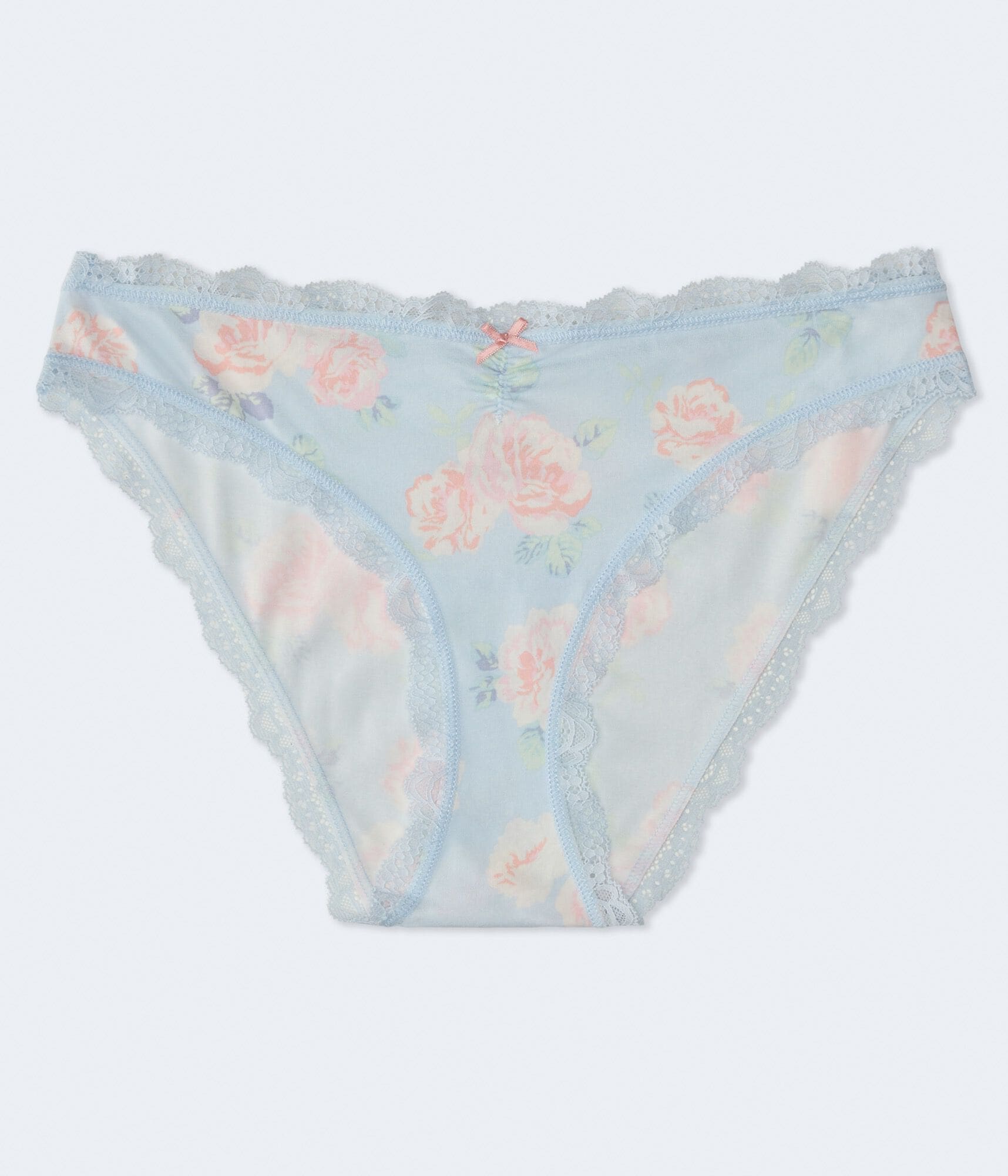 Floral Cinched Lace-Trim Low-Rise Bikini