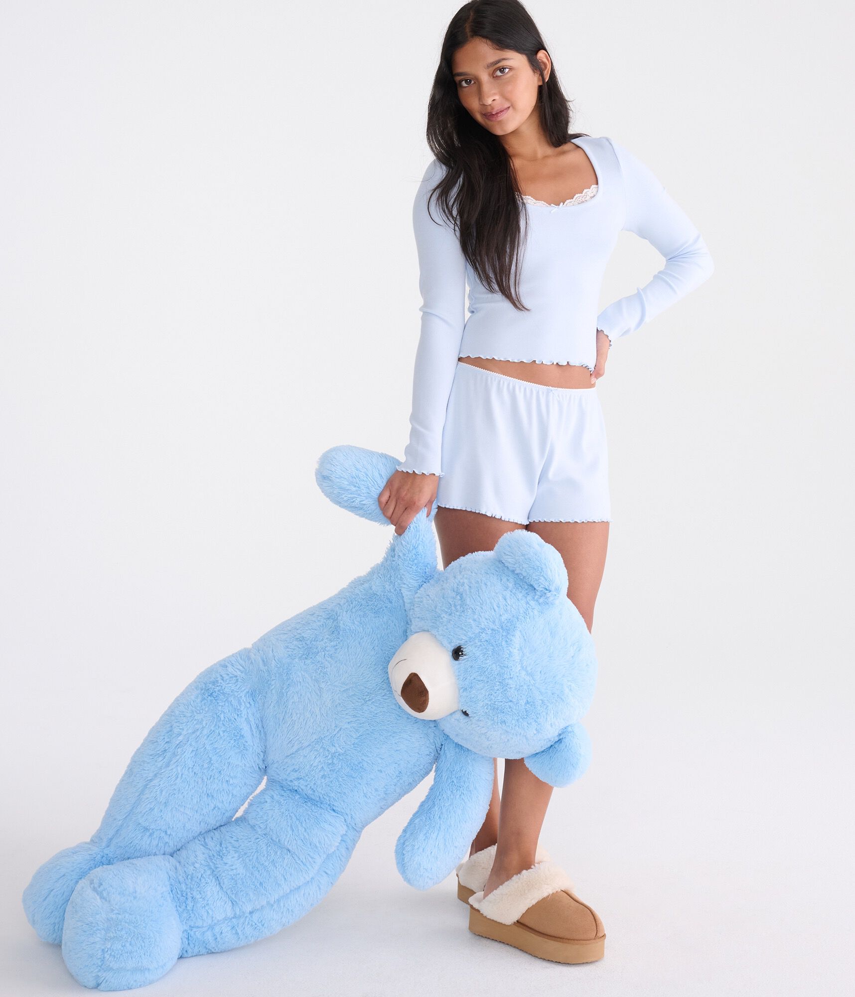 Long Sleeve Lace-Trim Cropped Sleep Tee