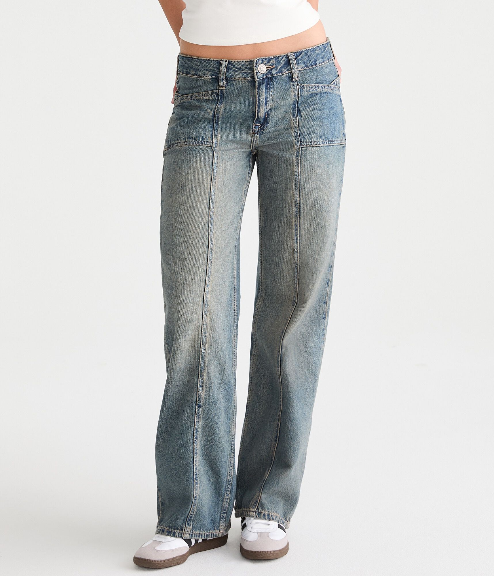 Low-Rise Baggy Wide Leg Seamed Jean