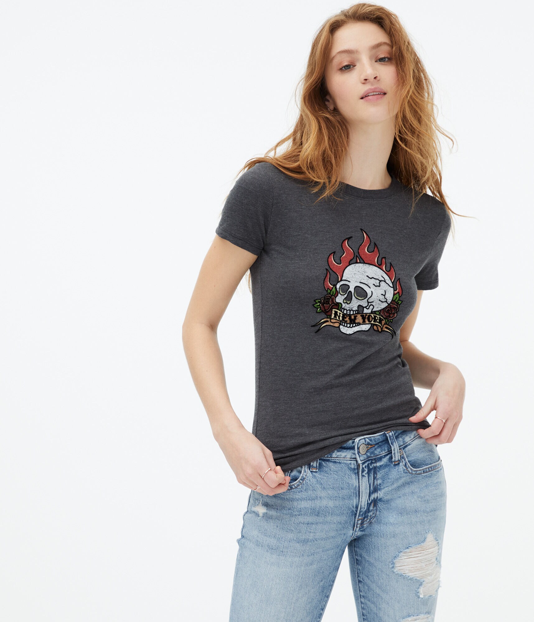 New York Flocked Skull Graphic Tee