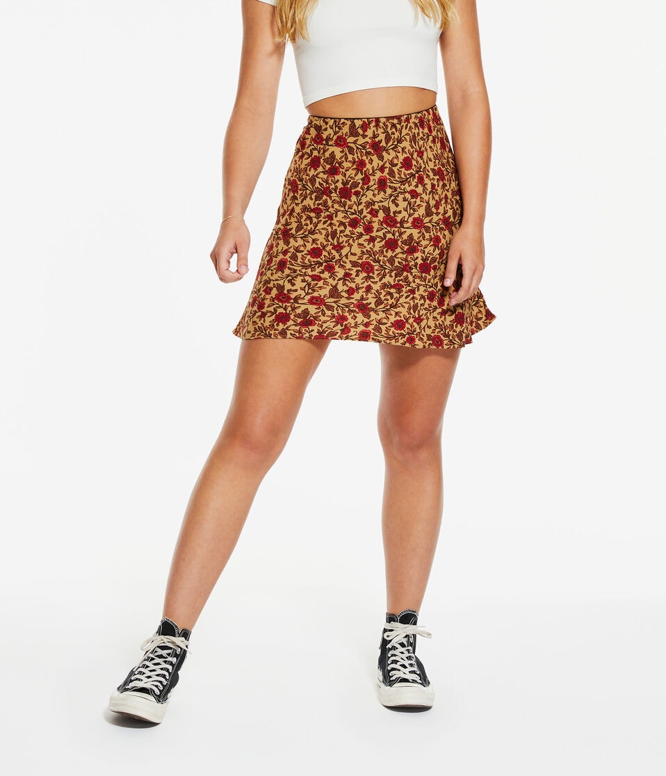 Floral High-Waisted Slip Mini Skirt