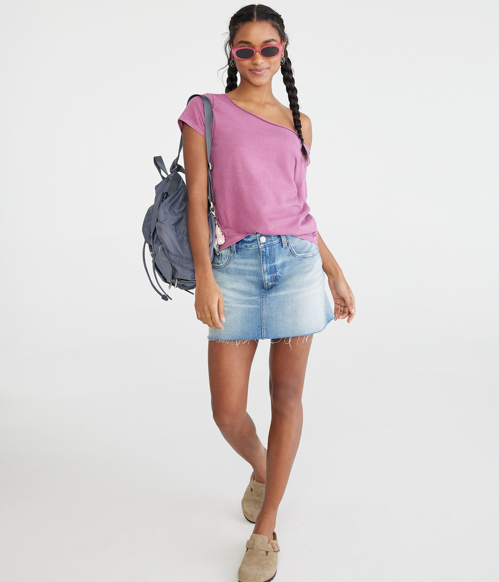 Washed Off-The-Shoulder Vintage Fit Crew Tee
