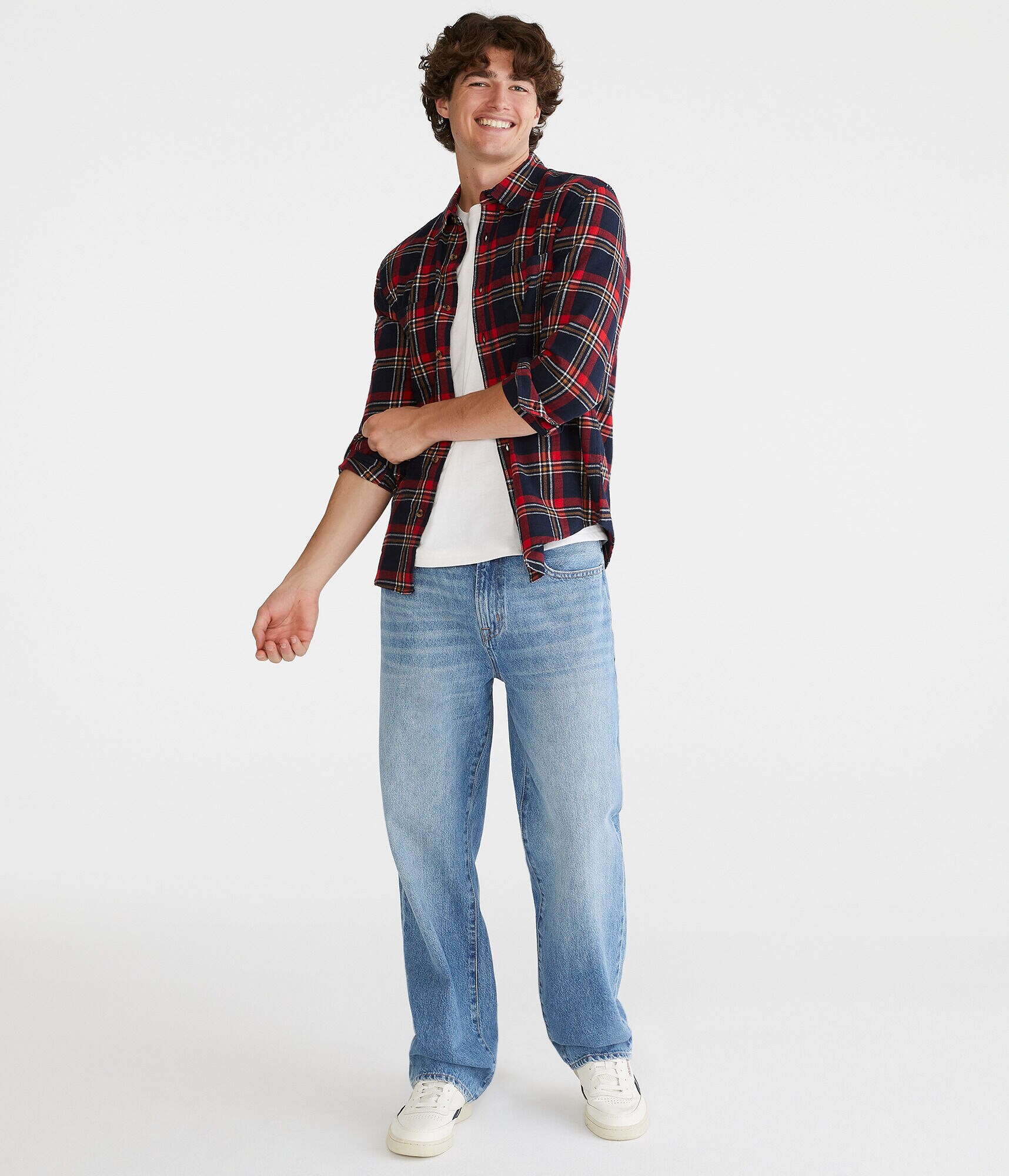 Long Sleeve Relaxed Plaid Slub Flannel Shirt