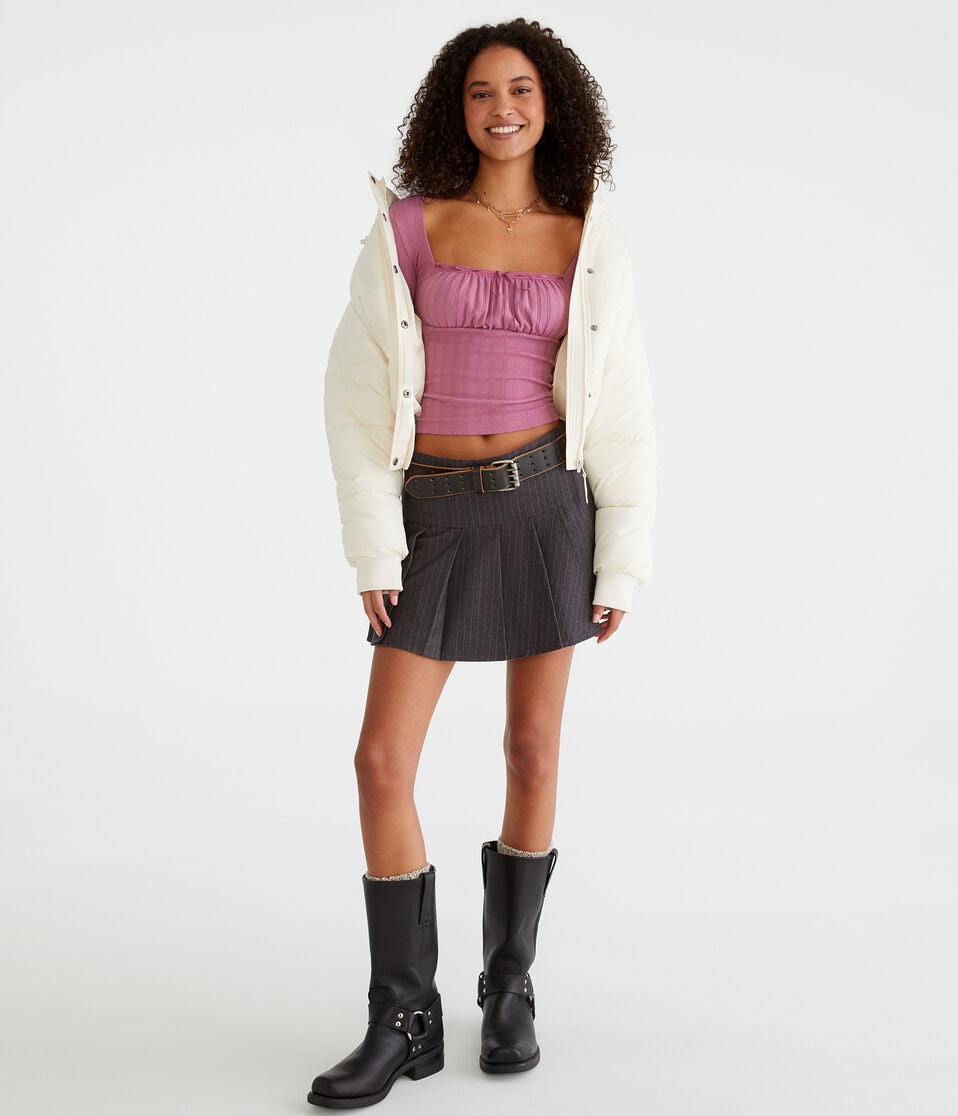 Long Sleeve Ruched Pointelle Top