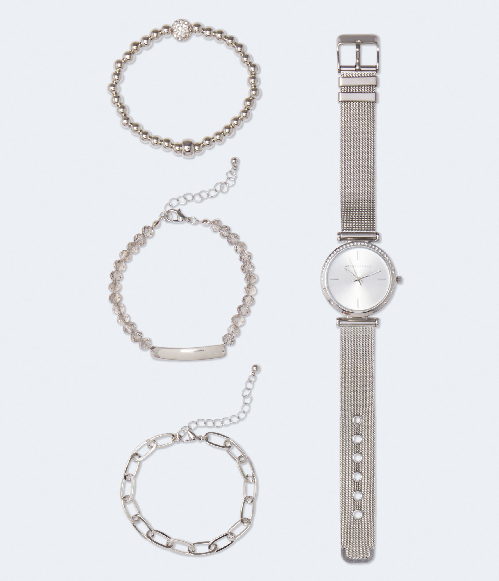 Rhinestone Analog Mesh Watch & Bracelet Set