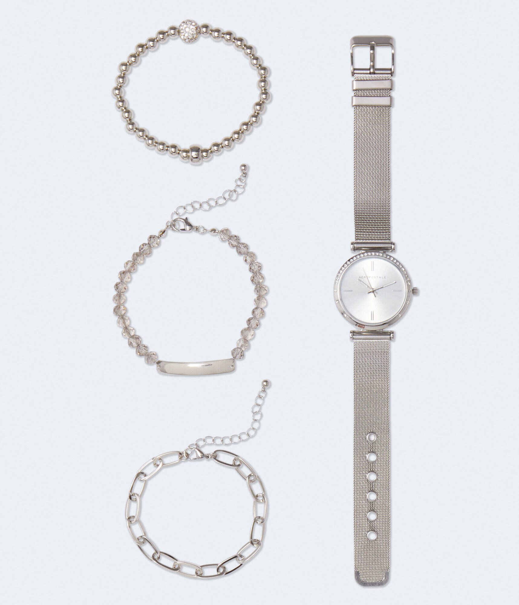 Rhinestone Analog Mesh Watch &amp; Bracelet Set
