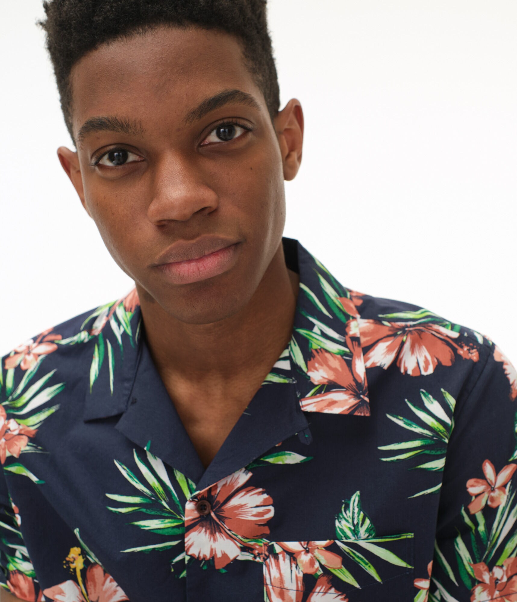 Tropical Print Button-Down Resort Shirt