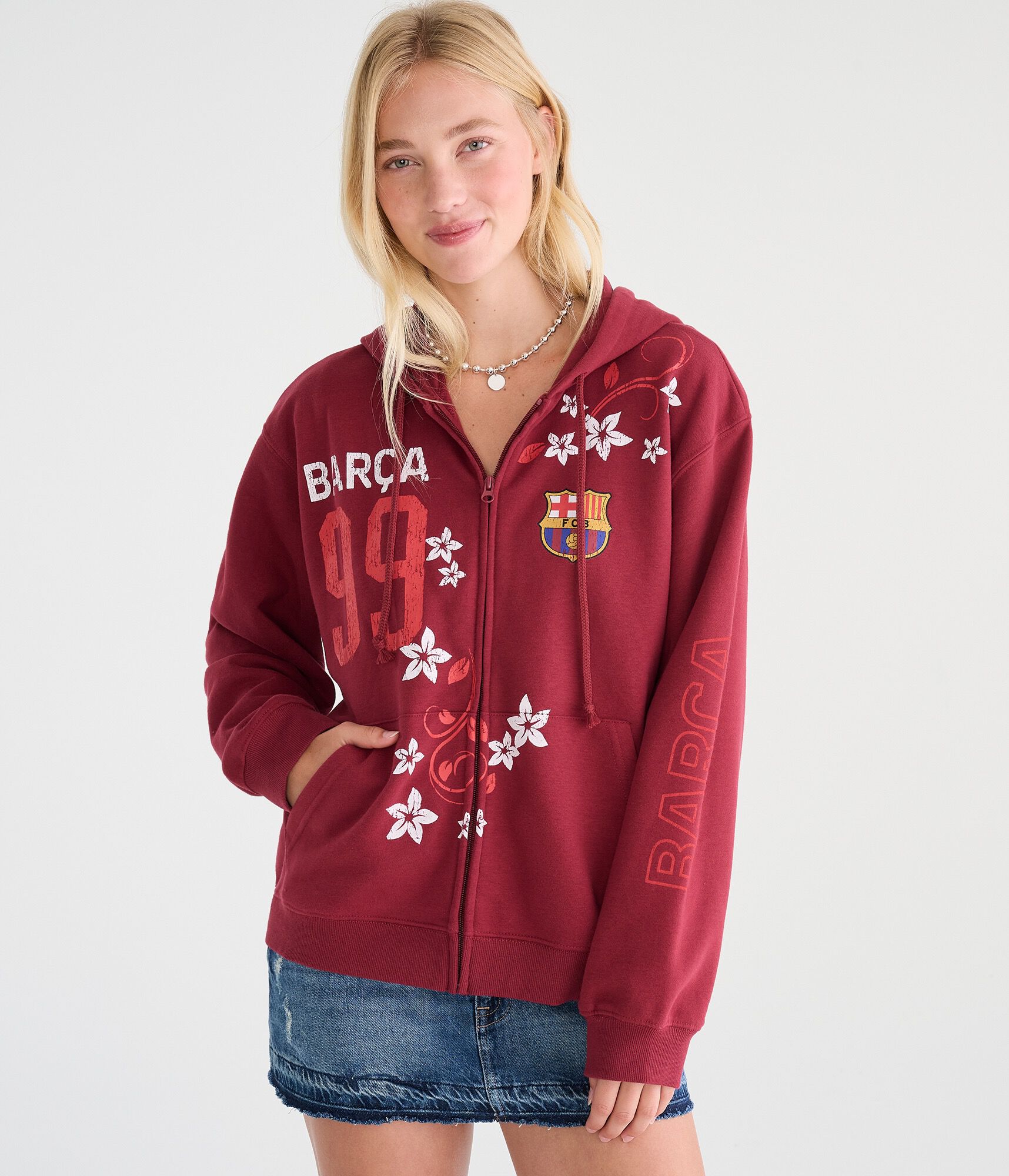 FC Barcelona Floral Full-Zip Hoodie