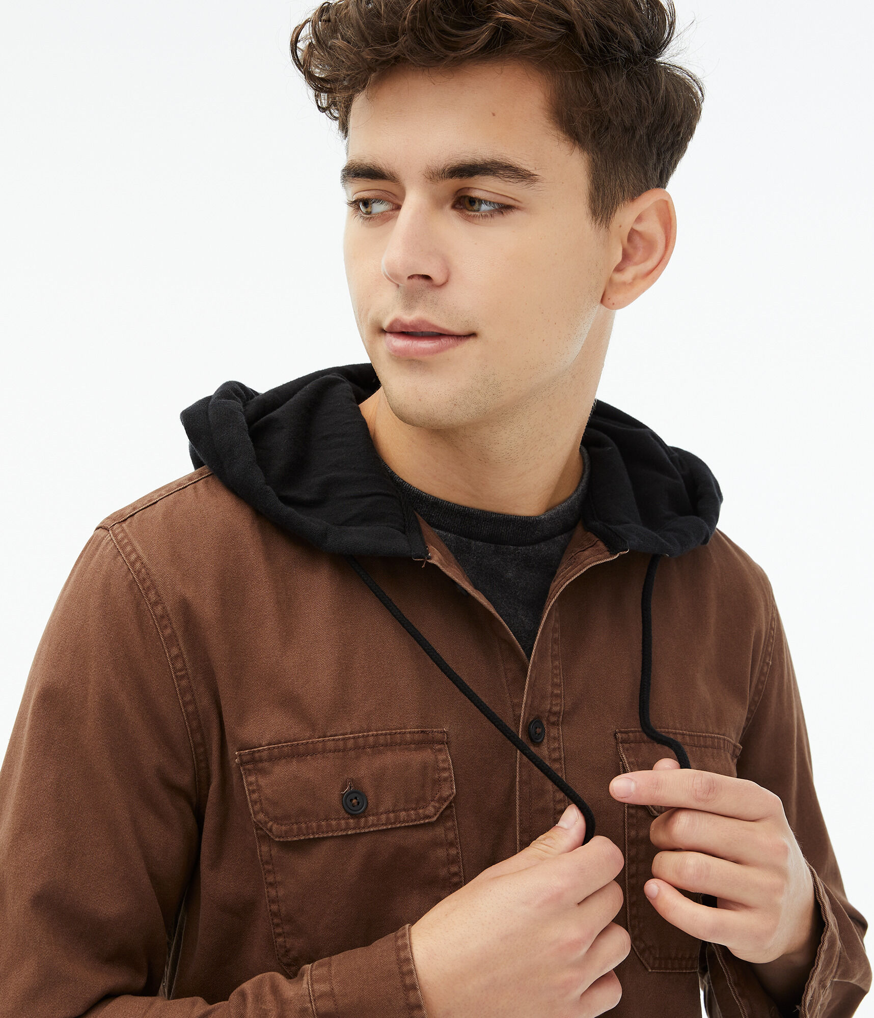 Long Sleeve Hooded Workwear Button-Down 