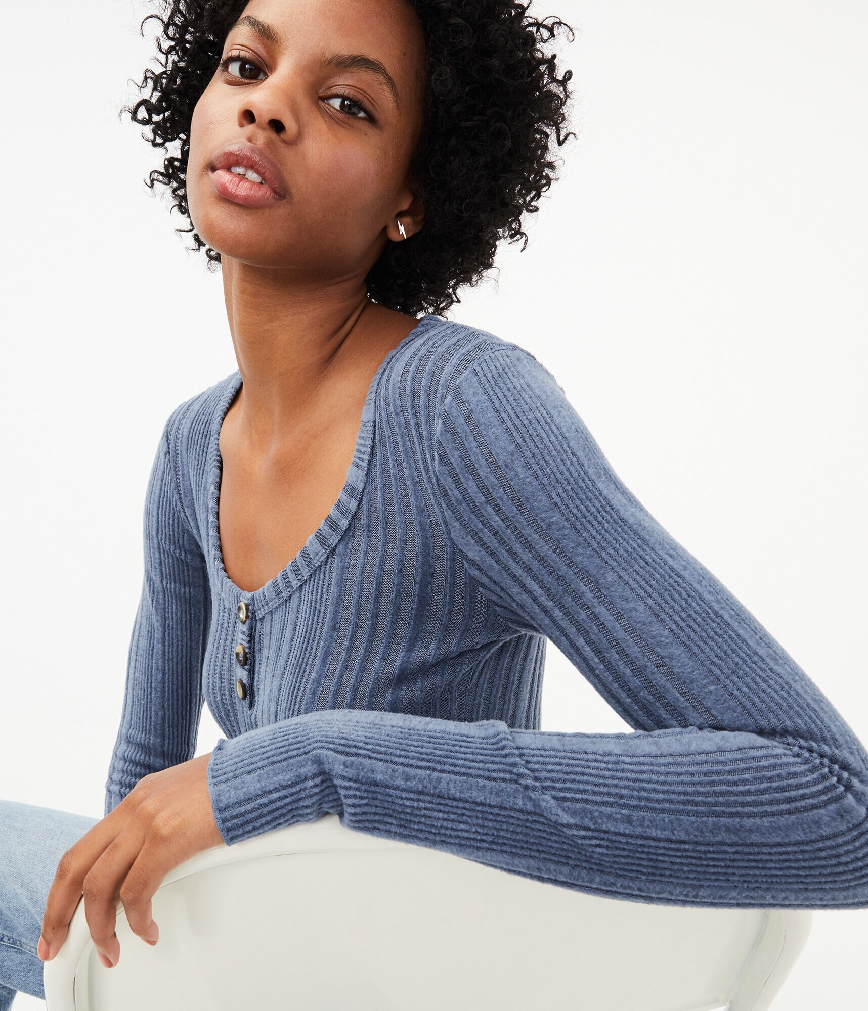 Long Sleeve Ribbed Henley