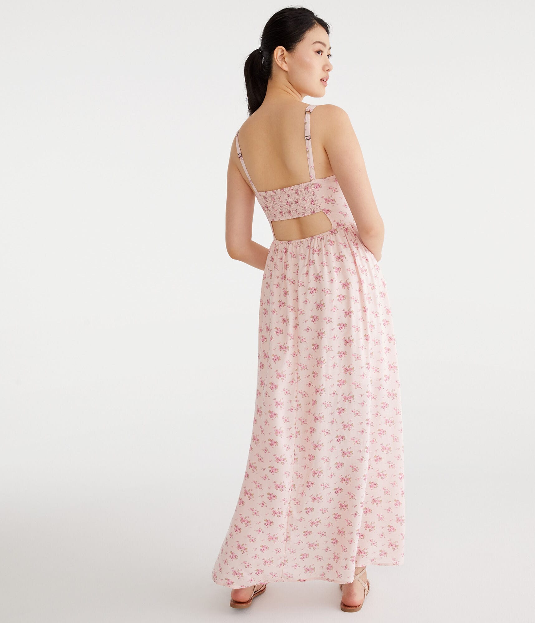 Floral Sweetheart Open-Back Maxi Dress