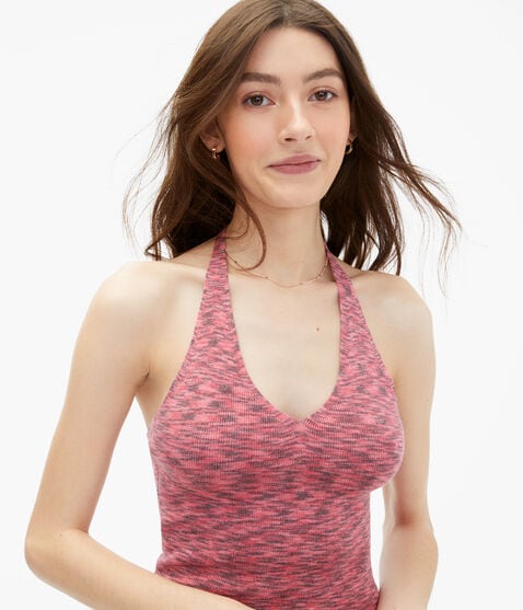 Space-Dye V-Neck Halter Bodycon Dress