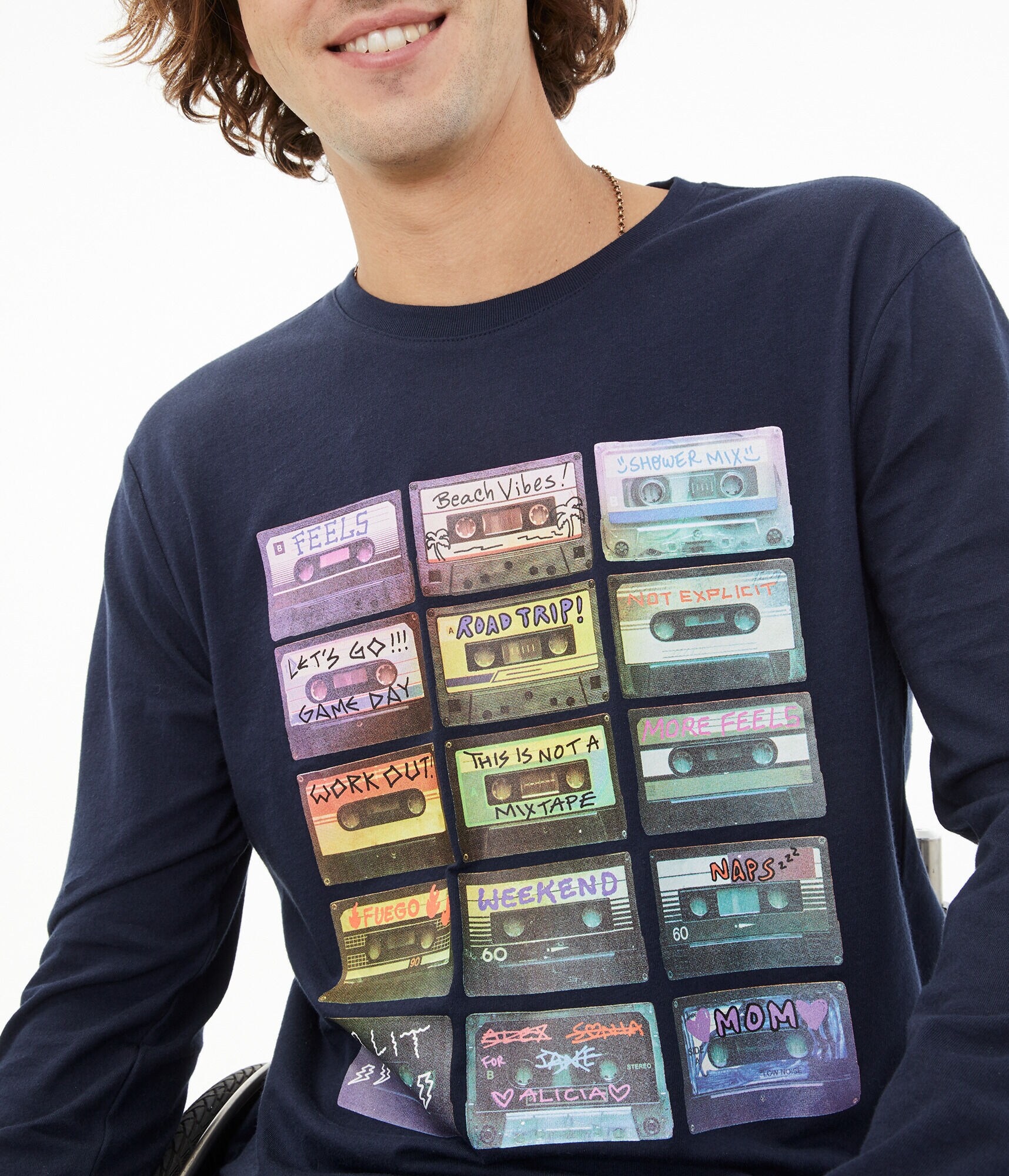 Long Sleeve Press Play Cassettes Graphic Tee