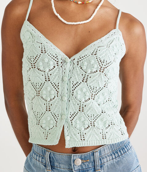 Crocheted Button-Front Cropped V-Neck Tank Crocheted Button-Front Cropped V-Neck Tank