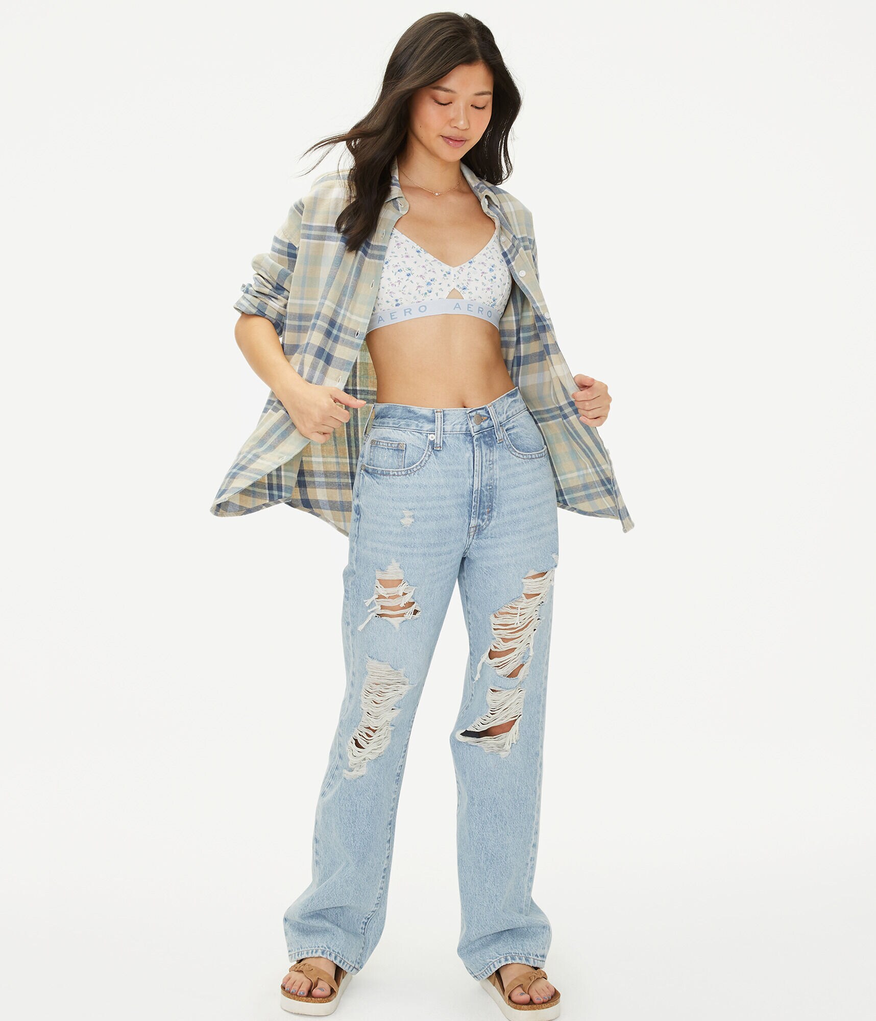 Long Sleeve Plaid Flannel Oversized Button-Down Shirt