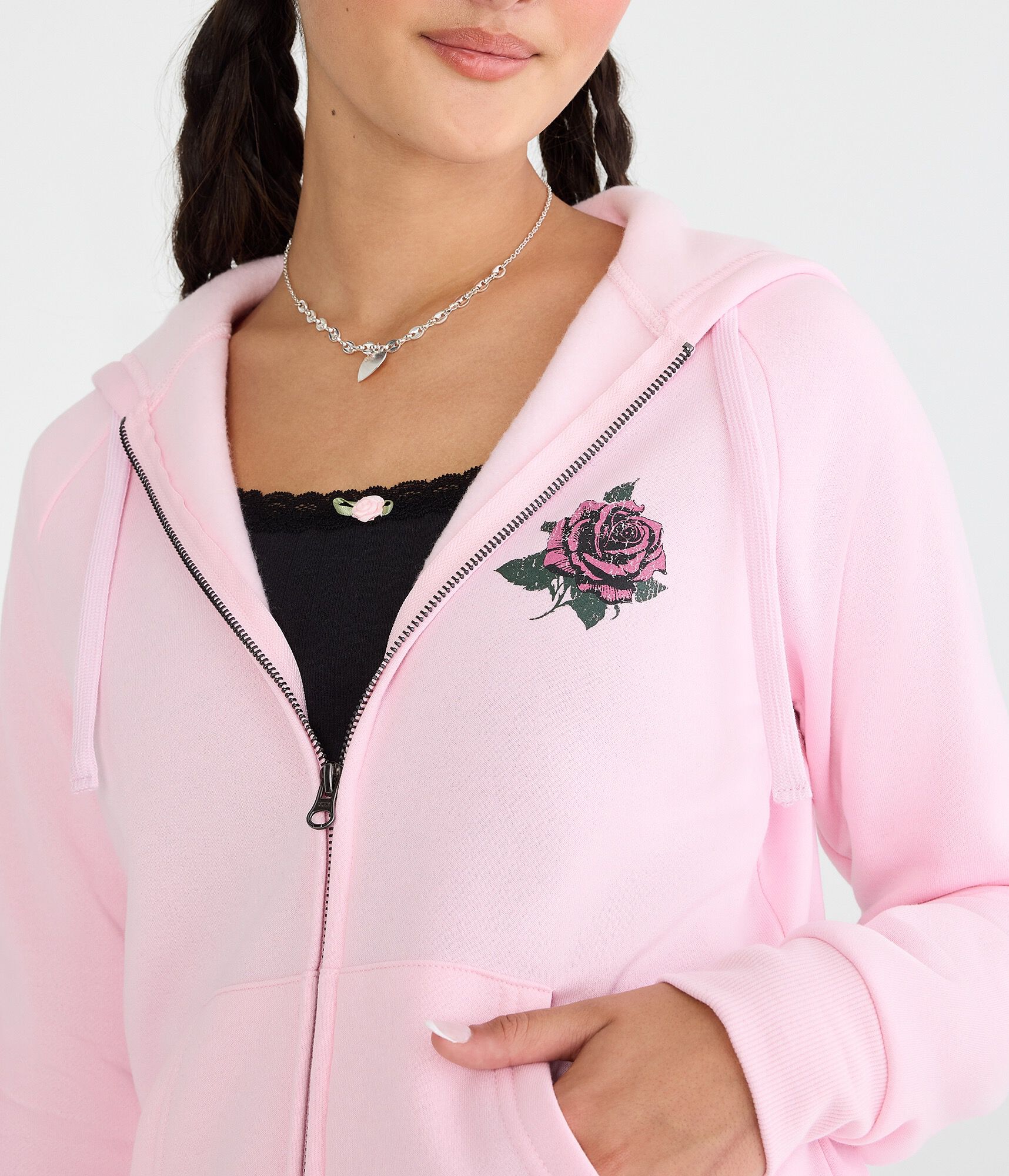Cloud Soft Rose Locket Full-Zip Hoodie