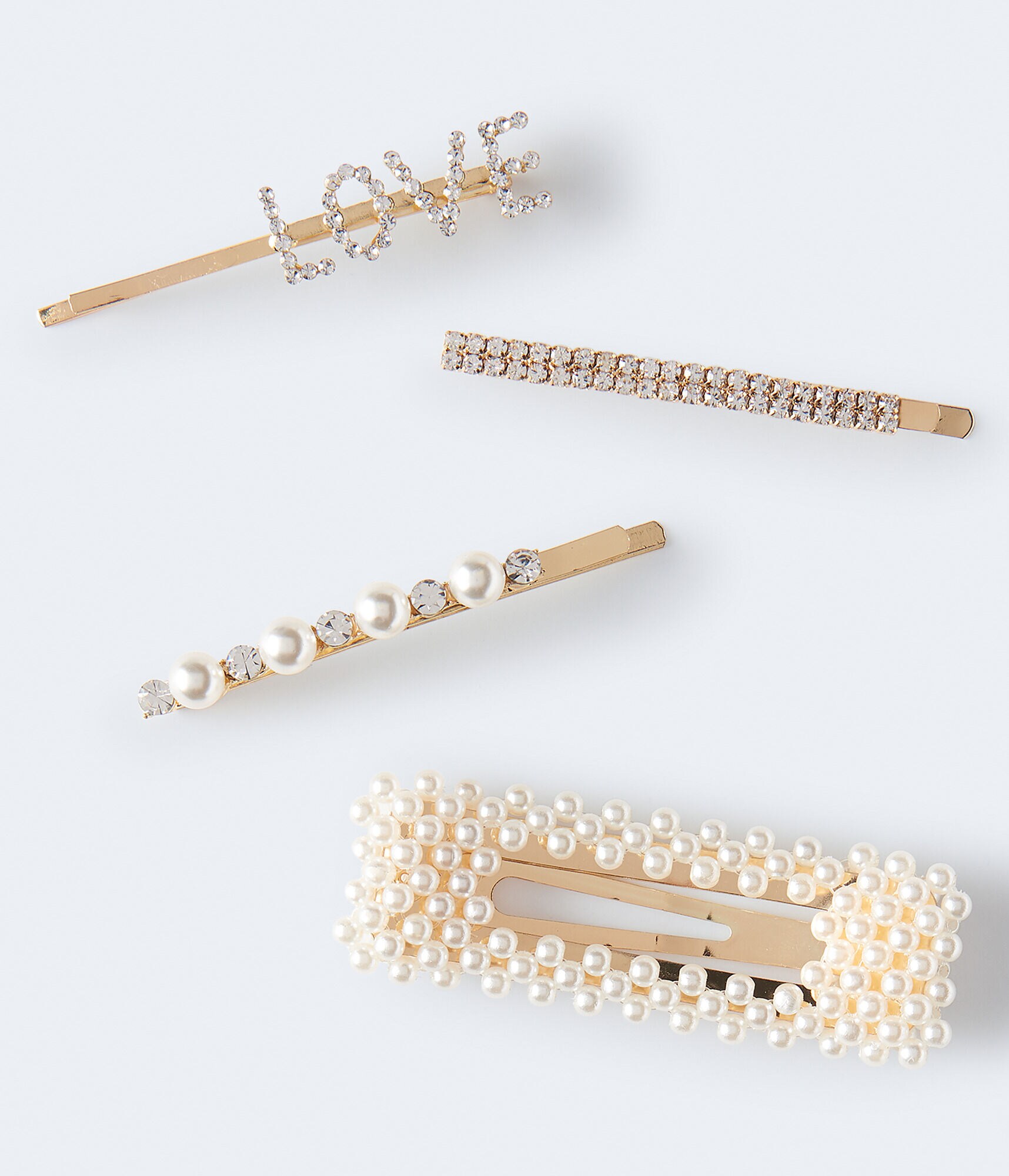 Rhinestone Love Hair Clip 4-Pack