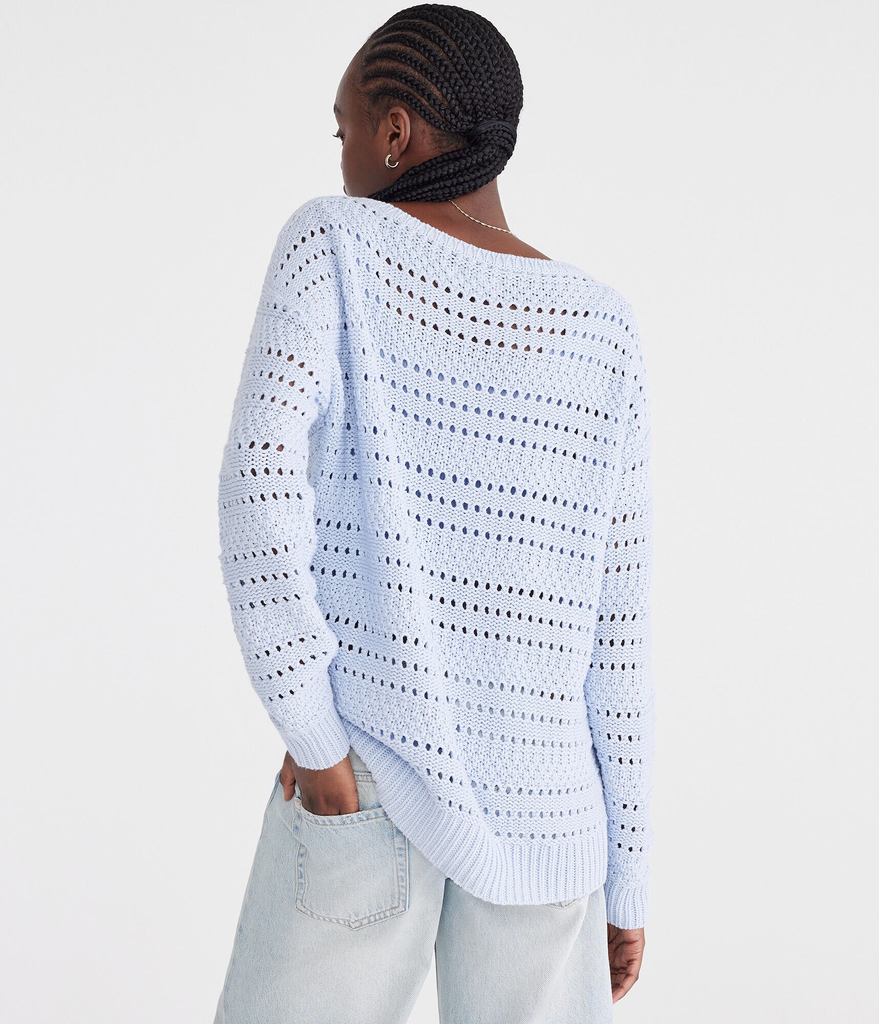 Solid Open-Knit V-Neck Sweater