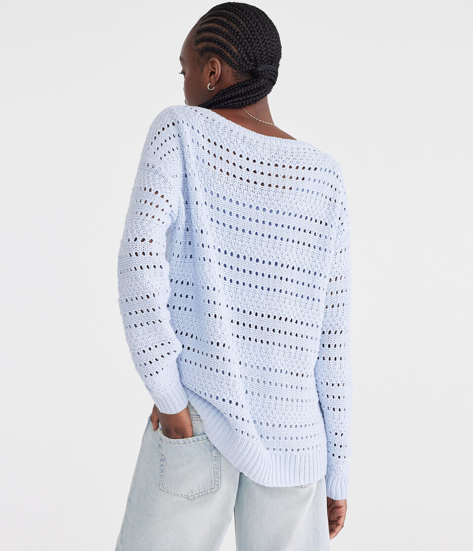 Solid Open-Knit V-Neck Sweater
