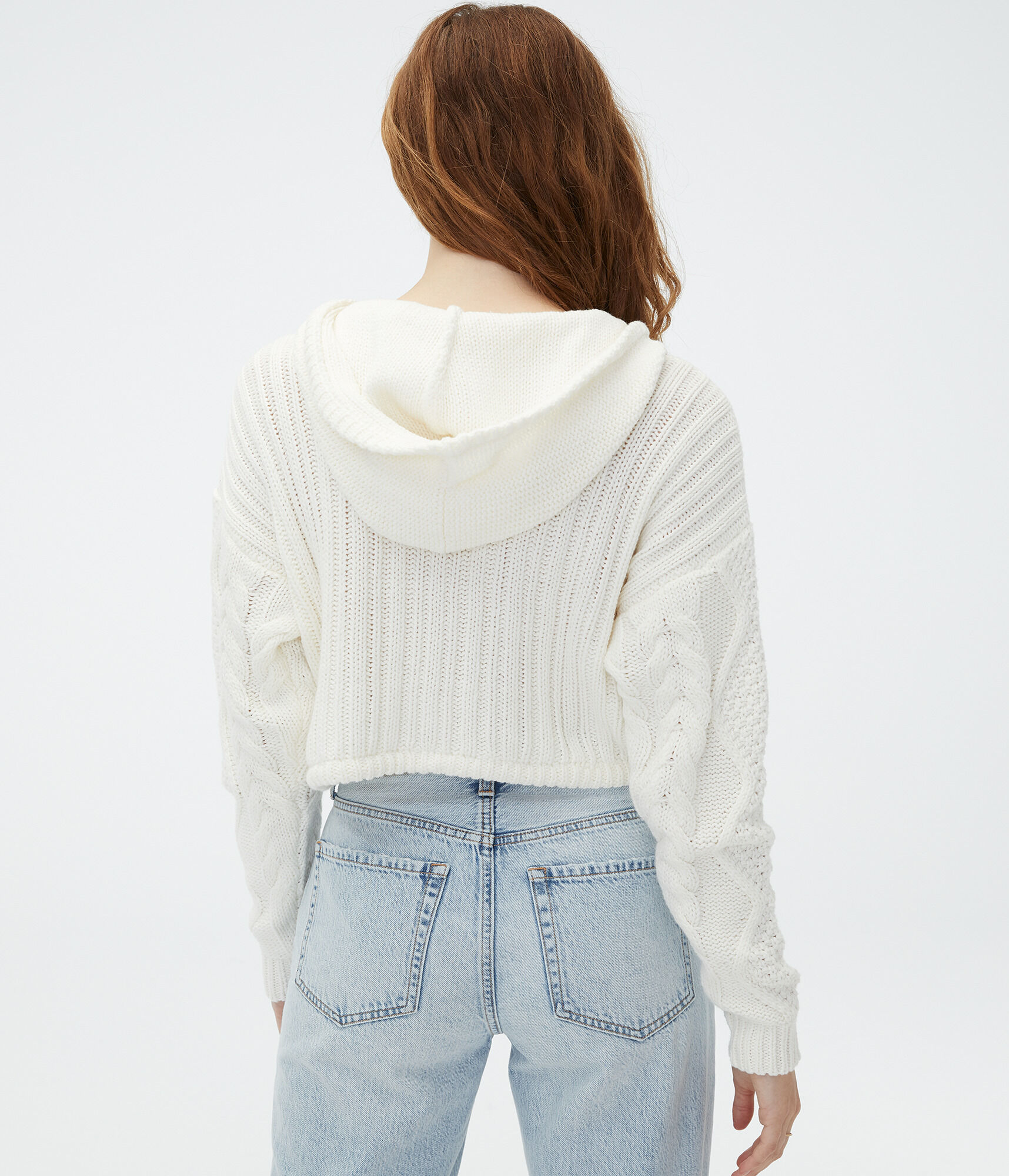 Cable-Knit Cropped Hooded Sweater