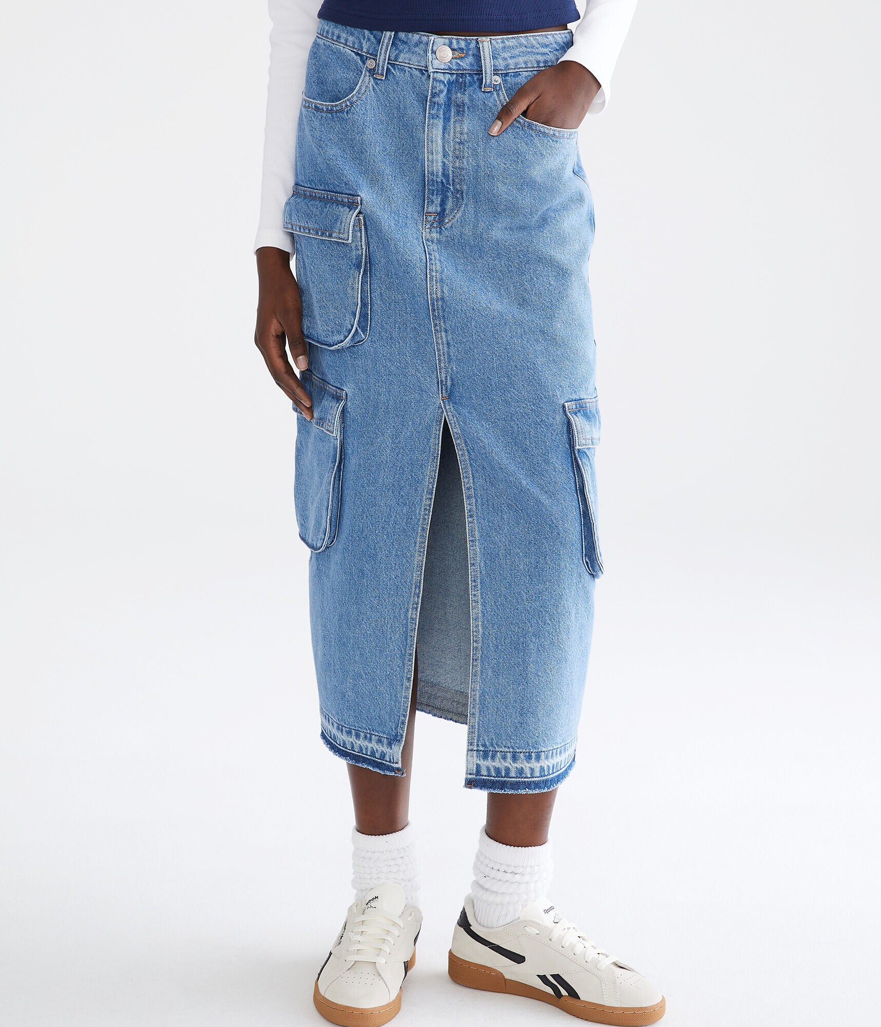 Denim Cargo Maxi Skirt