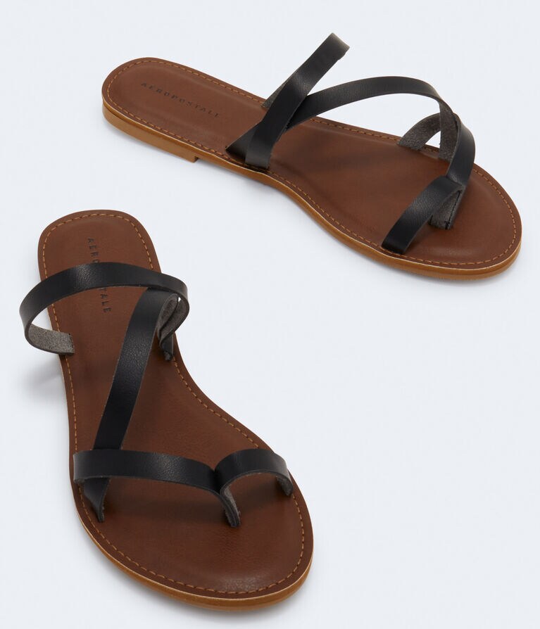 Faux Leather Strappy Slide Sandal