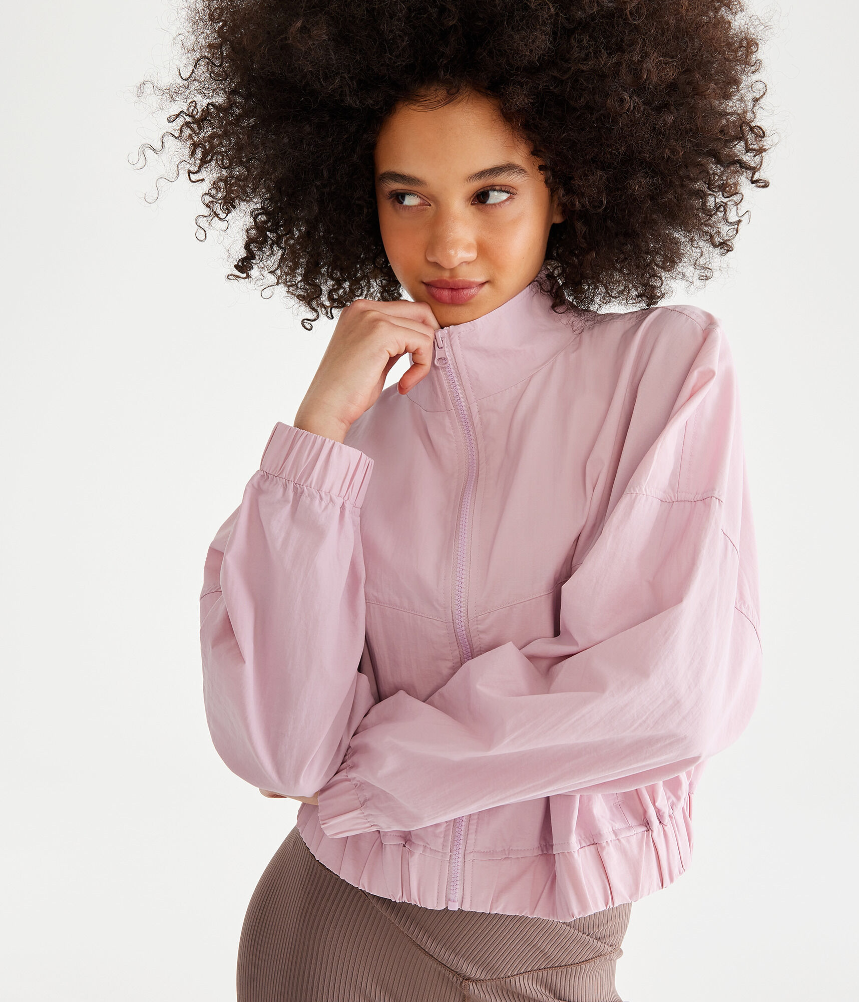 Nylon Cropped Windbreaker Jacket