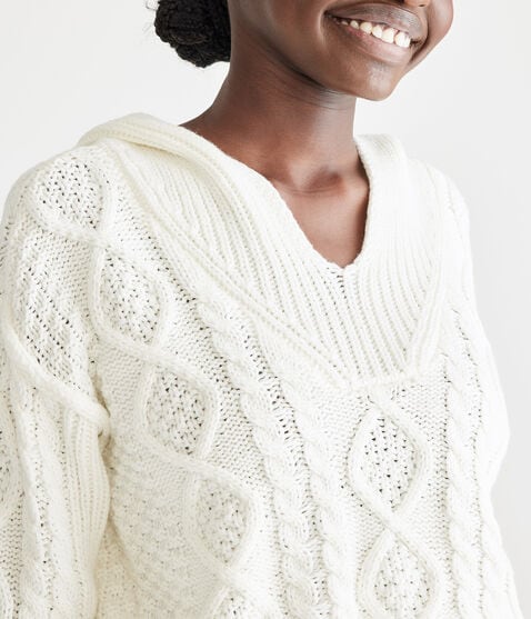Cropped Cable-Knit Hooded Sweater Cropped Cable-Knit Hooded Sweater