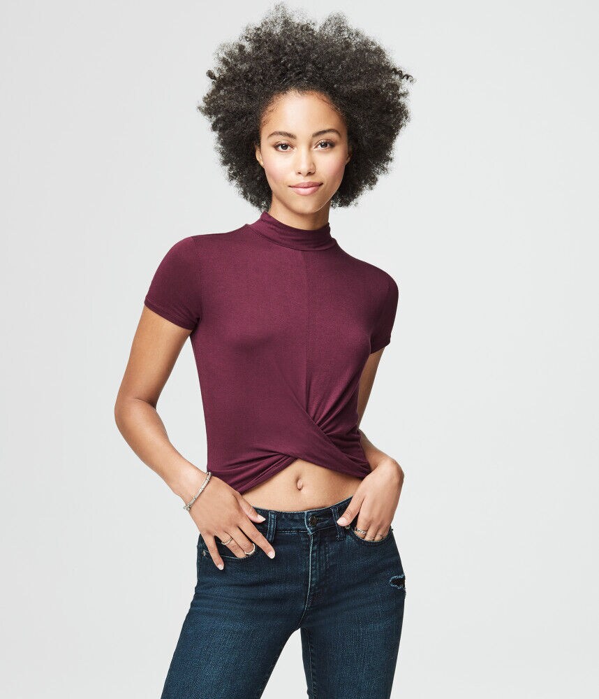 Wrap-Front Mock-Neck Top