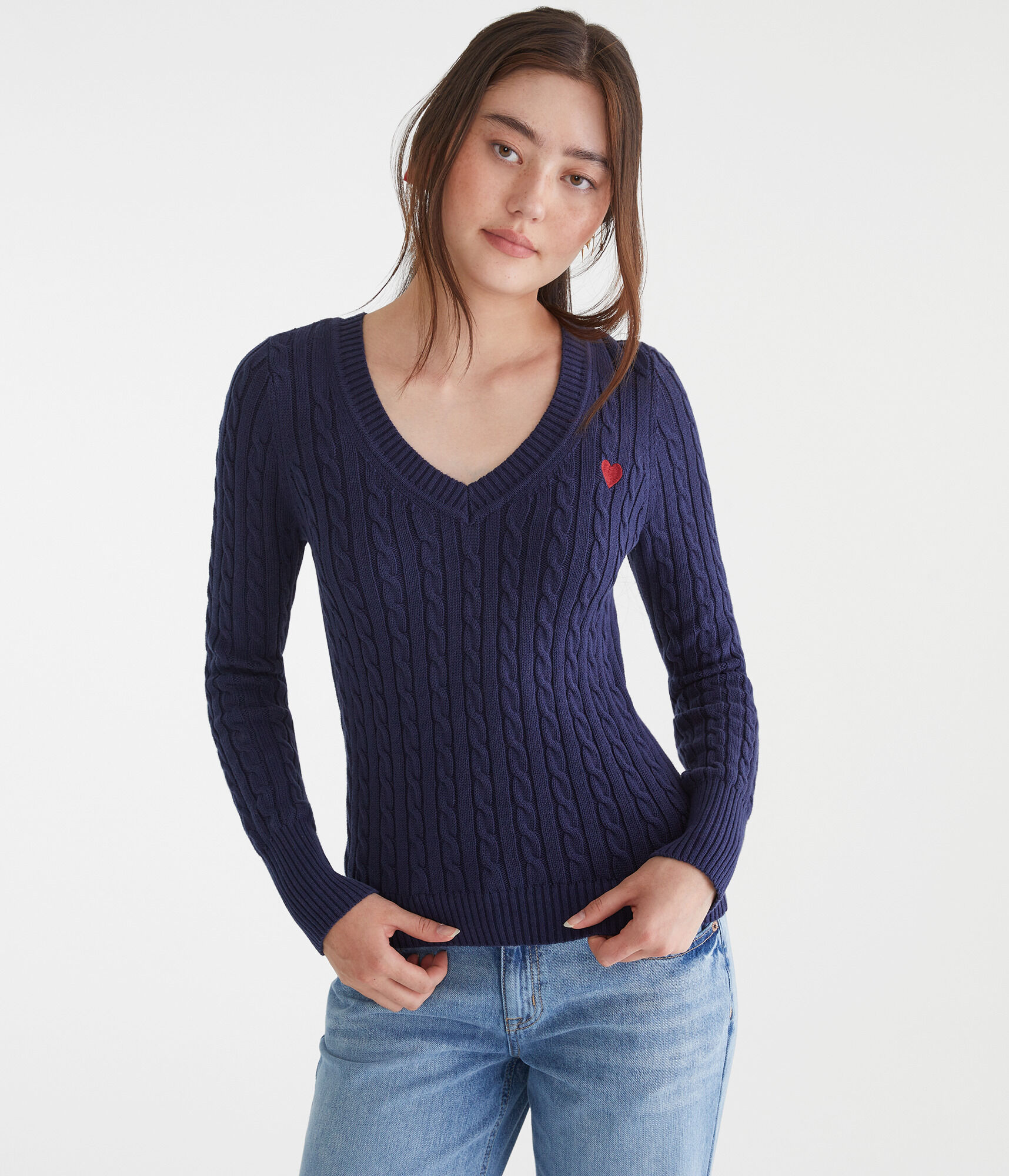 Heart Cable V-Neck Sweater