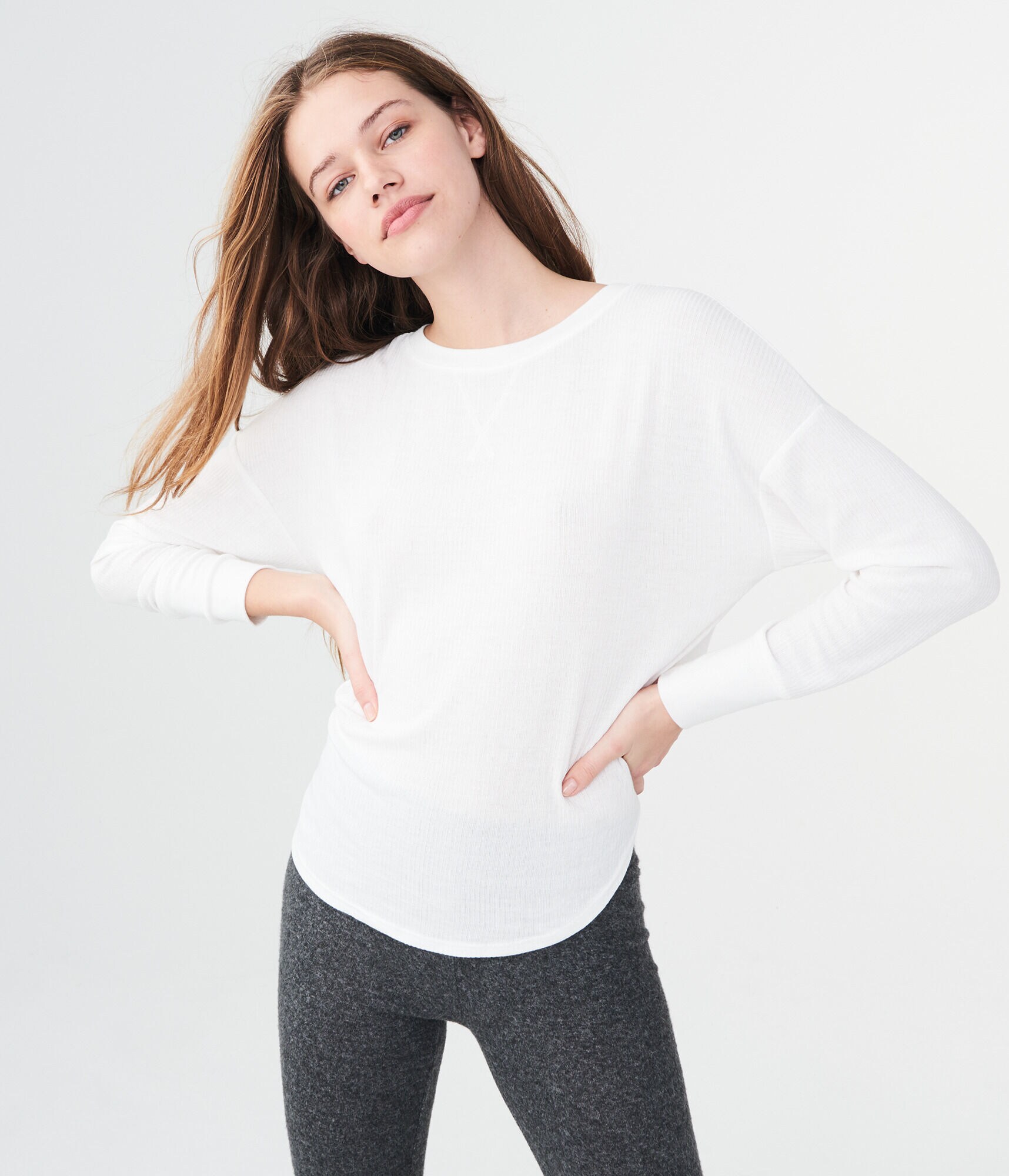 Long Sleeve Drapey Ribbed Knit Top