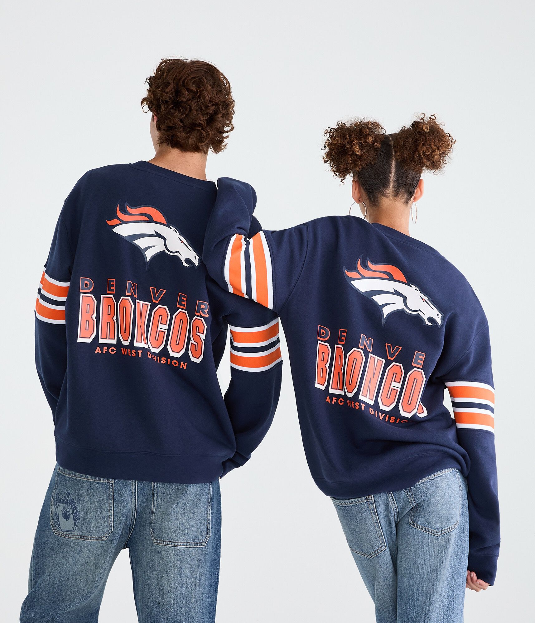 Denver Broncos Striped Sleeve Crew Sweatshirt