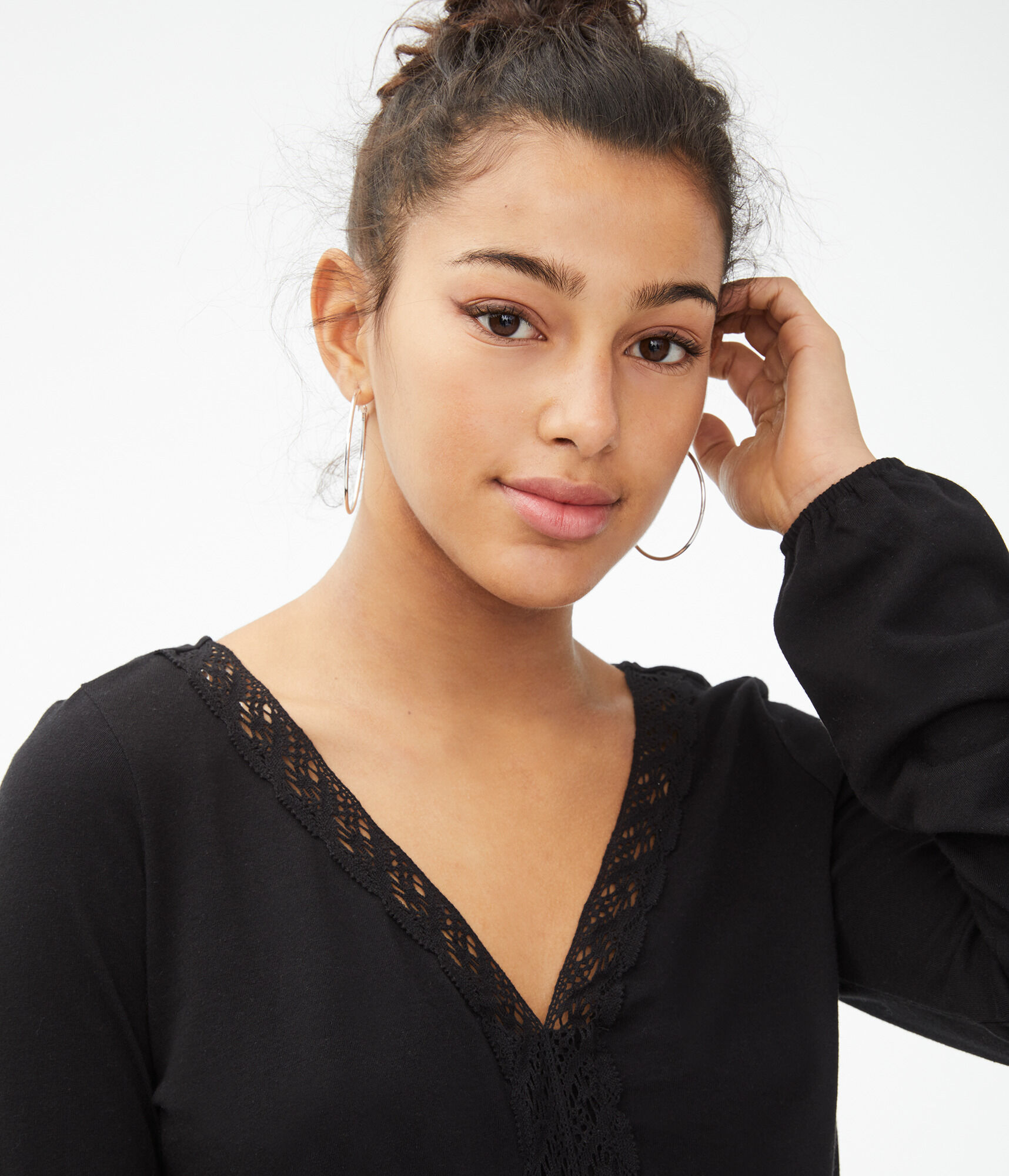 Long Sleeve Seriously Soft Lace V-Neck Peasant Top