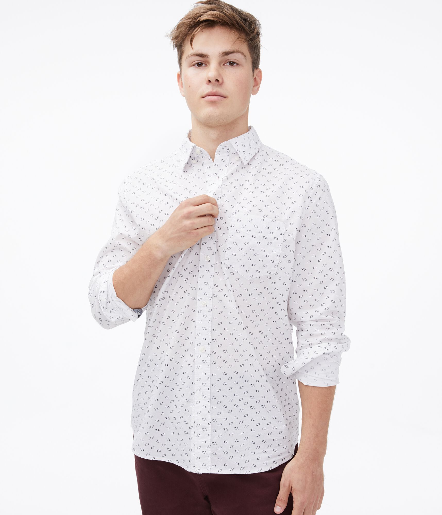 Long Sleeve Geometric Circle Button-Down Shirt