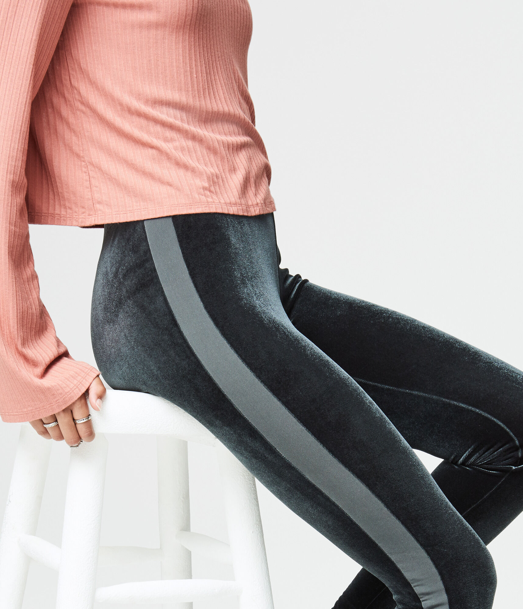 Striped Velvet Ankle Leggings