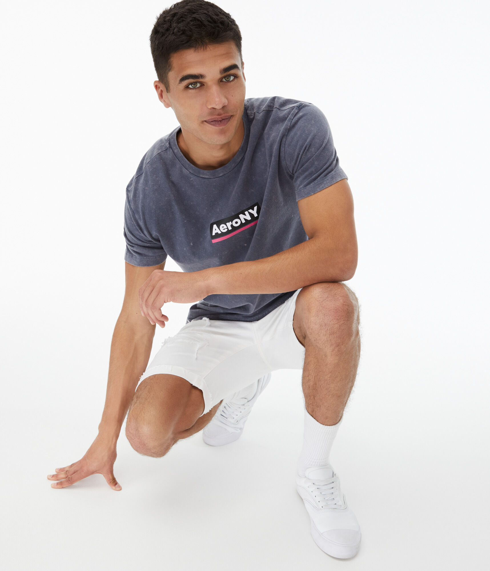 Aero NY Marble Wash Curved Hem Graphic Tee