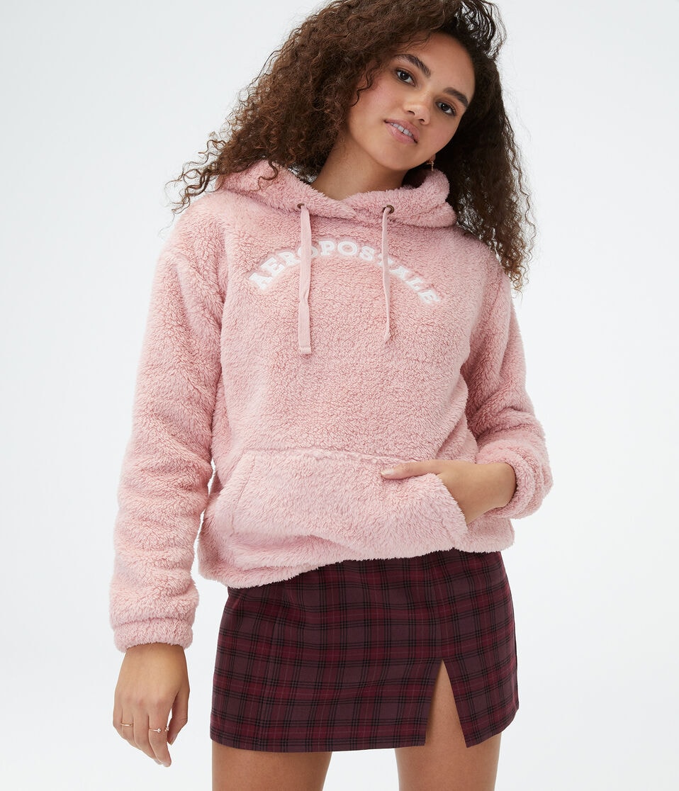 Aeropostale Logo Sherpa Fleece Pullover Hoodie