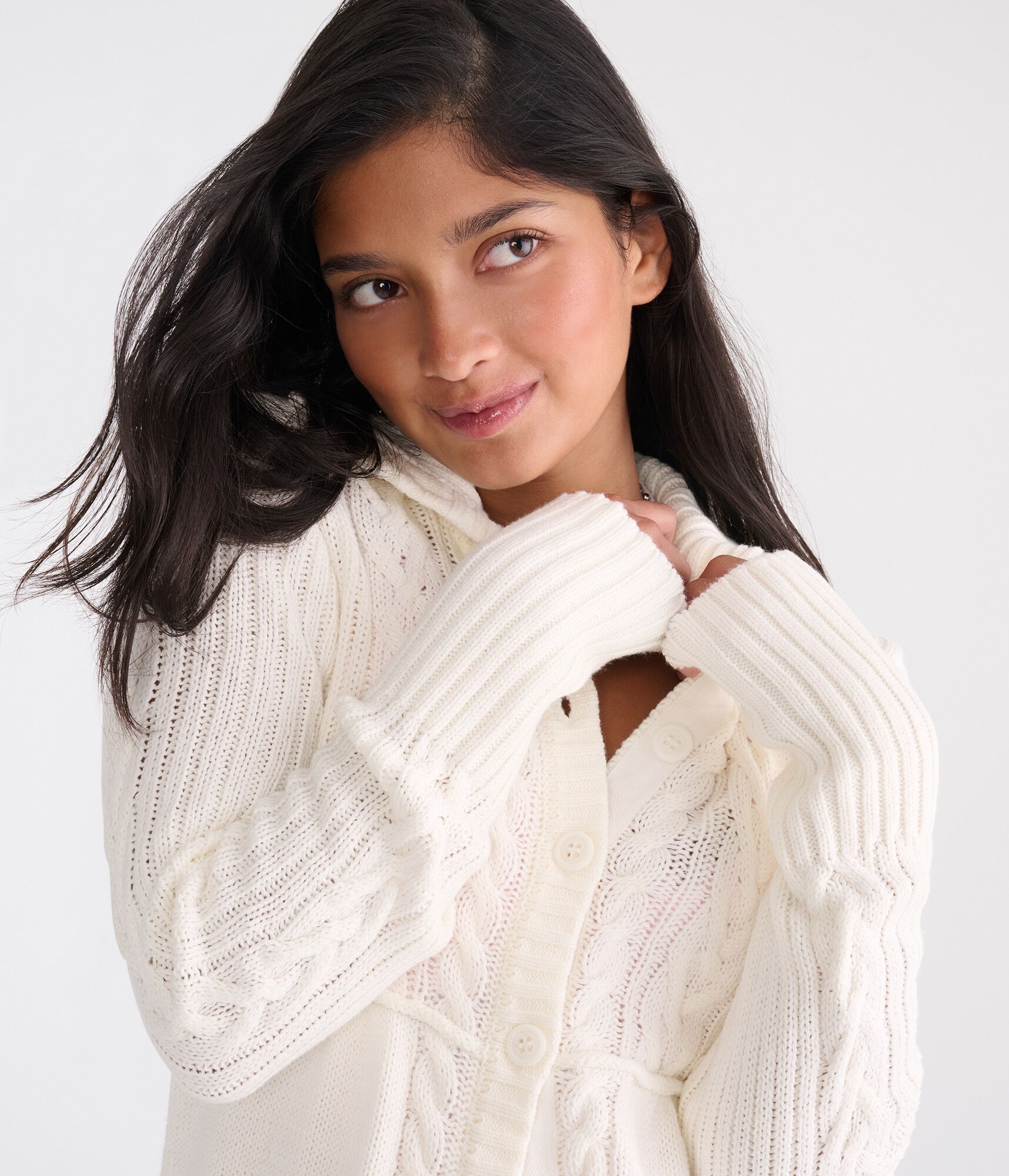 D&eacute;j&agrave; For Aero Cable Button-Front Mock-Neck Sweater
