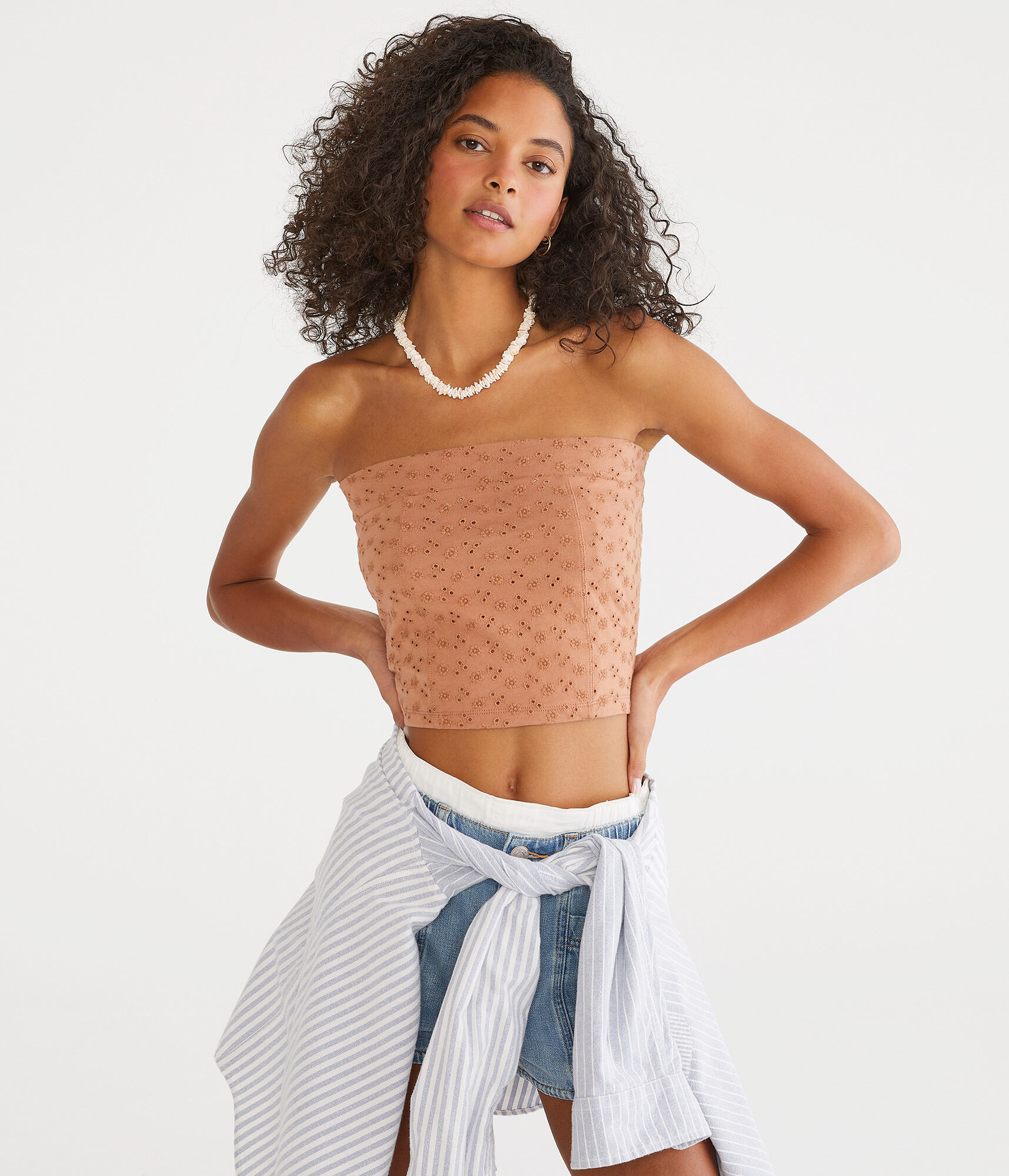 Eyelet Cropped Tube Top