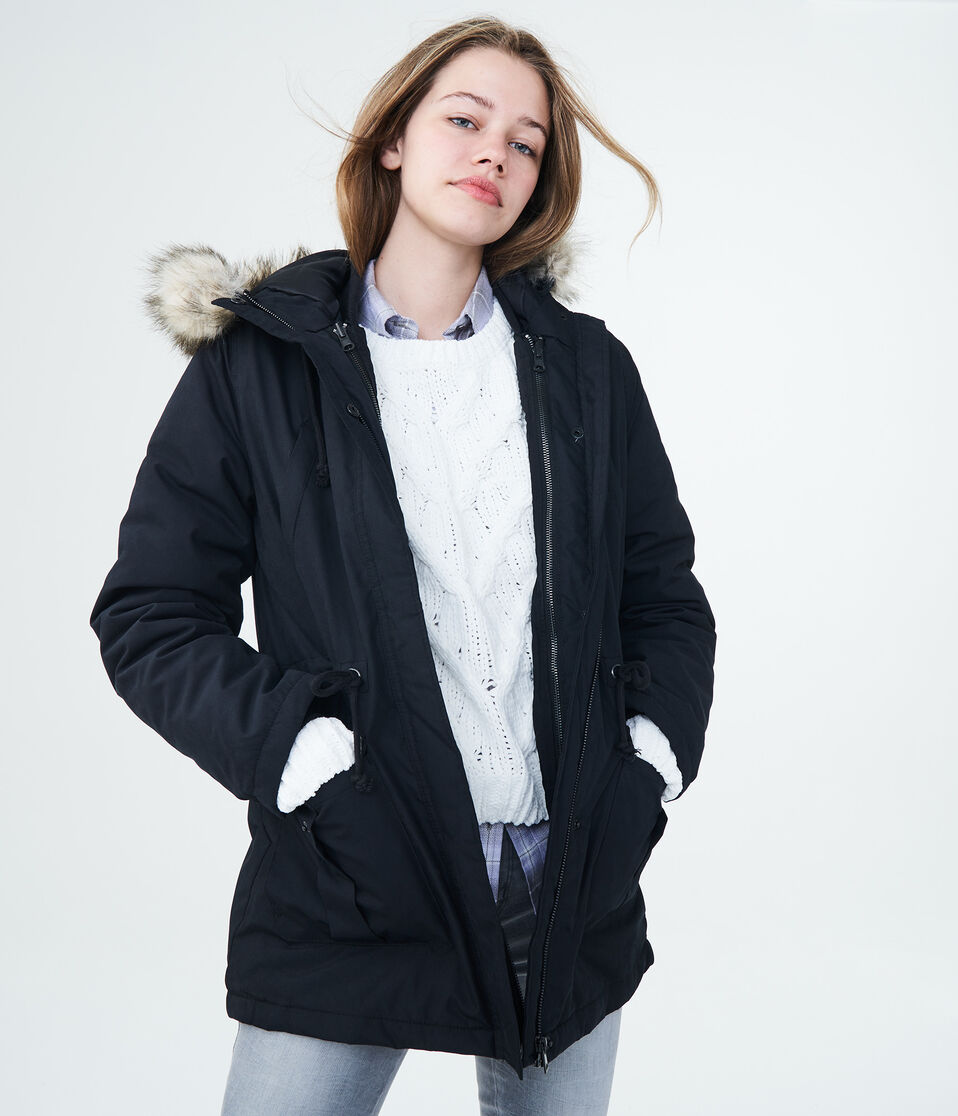 Solid 3-in-1 Built-Up Hooded Parka - Main Image