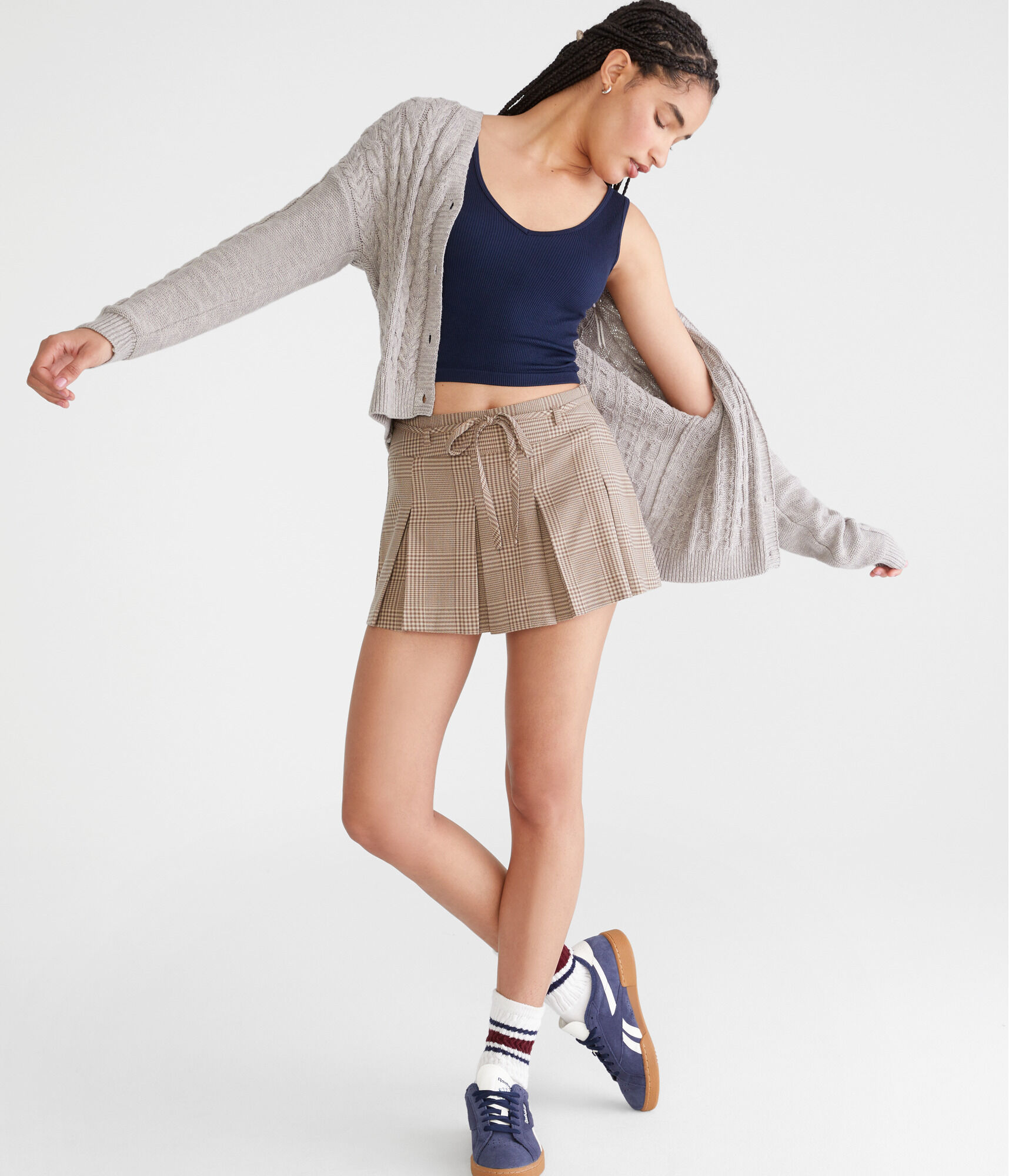 Low-Rise Houndstooth Tie-Waist Mini Skort