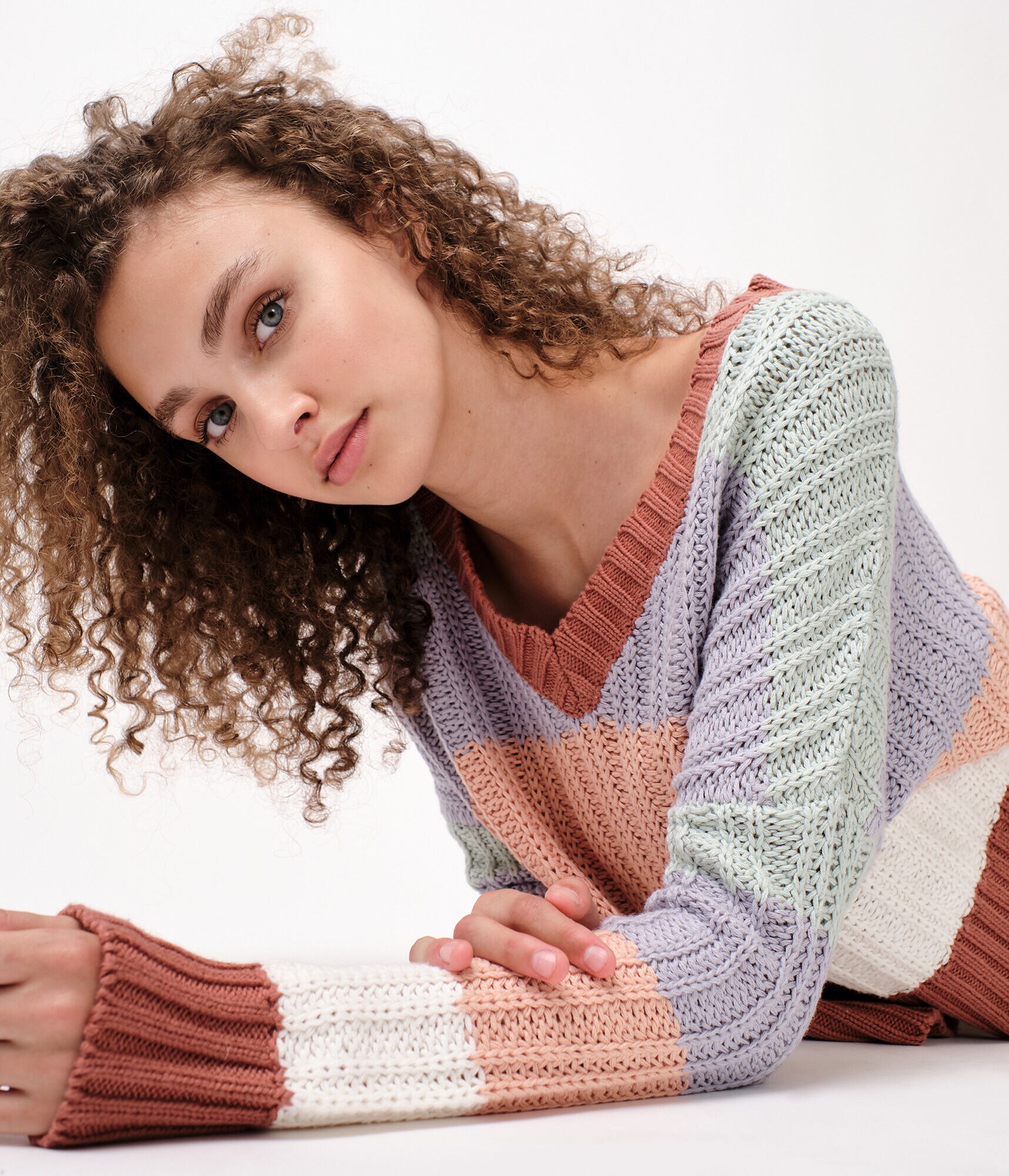 Chunky Stripe V-Neck Sweater