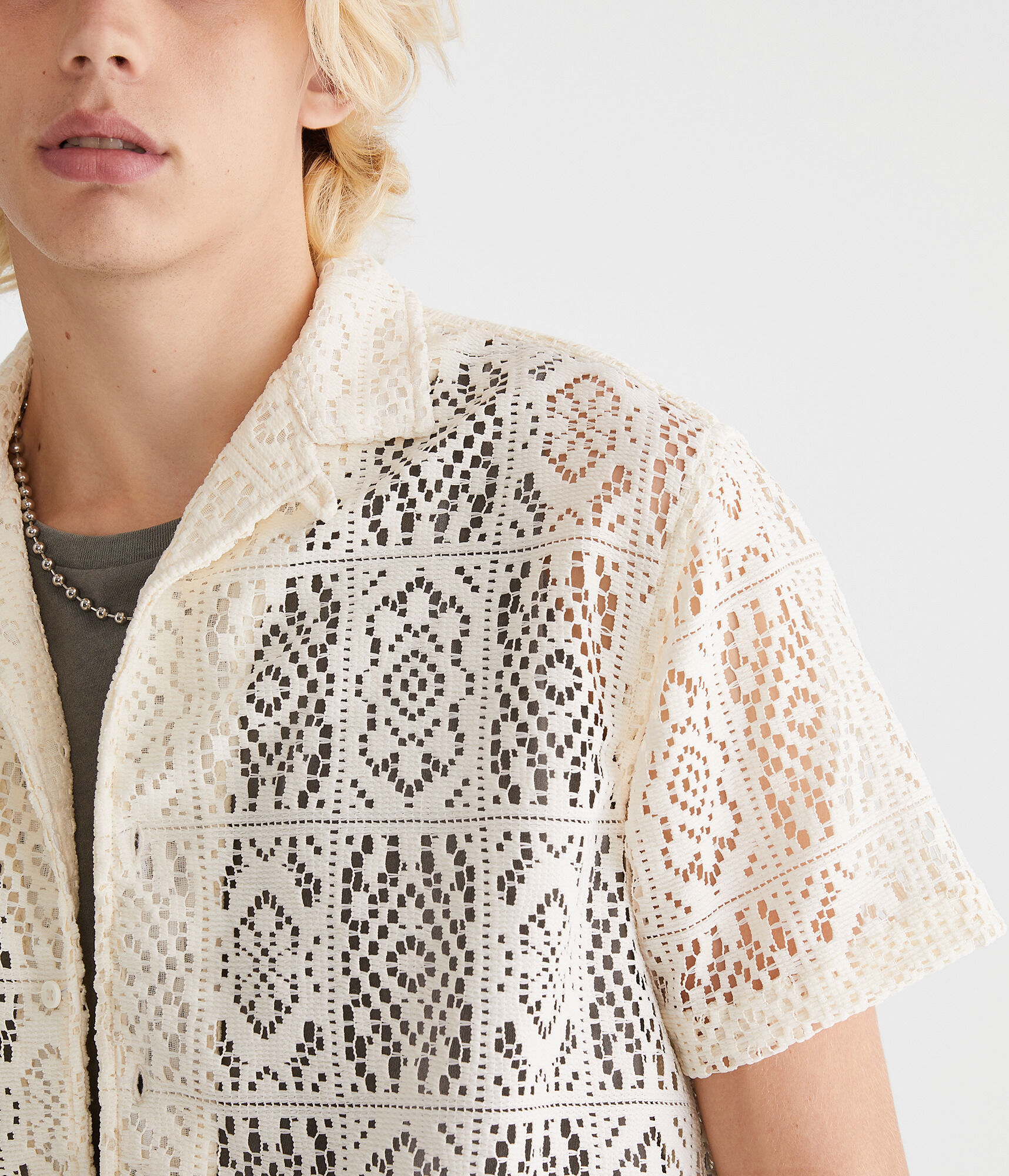Short Sleeve Lace Boxy Camp Shirt